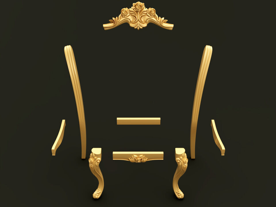 Classic Baroque Style Wooden Chair Base for CNC 3D model_6