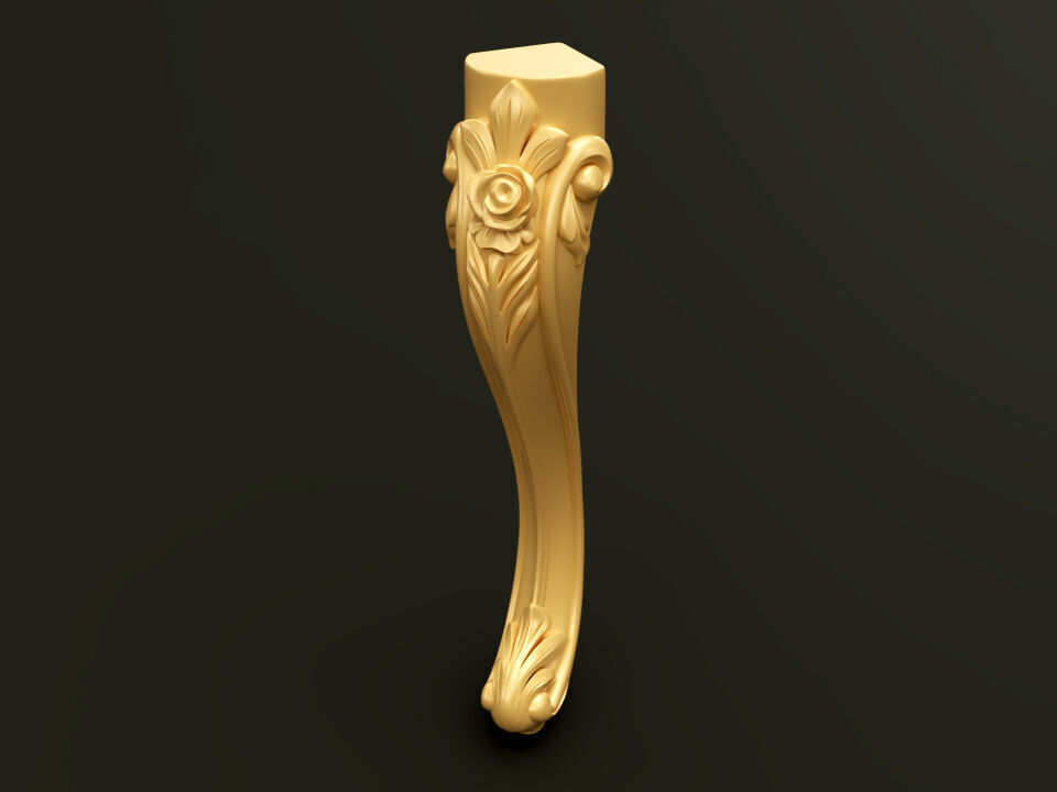 Classic Baroque Style Wooden Chair Base for CNC 3D model_4