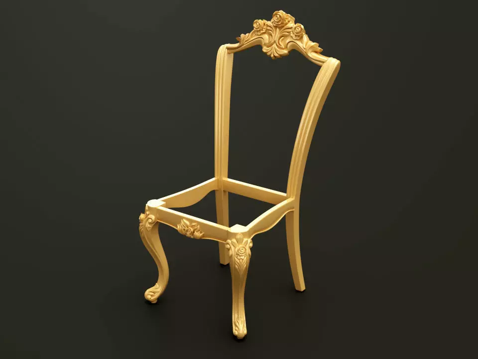Classic Baroque Style Wooden Chair Base for CNC 3D model_0