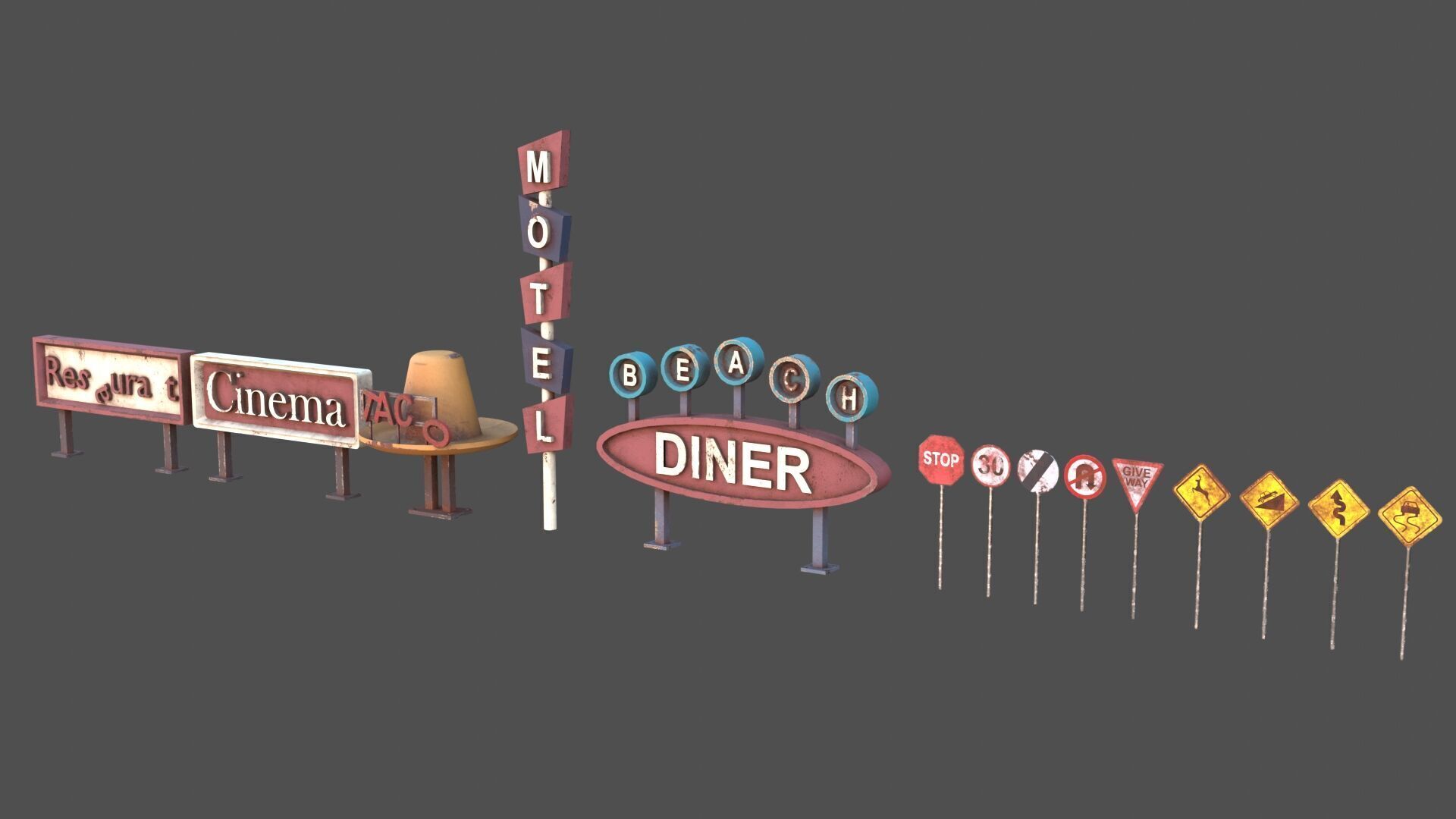 Post Apocalyptic Signs Low-poly 3D model_4