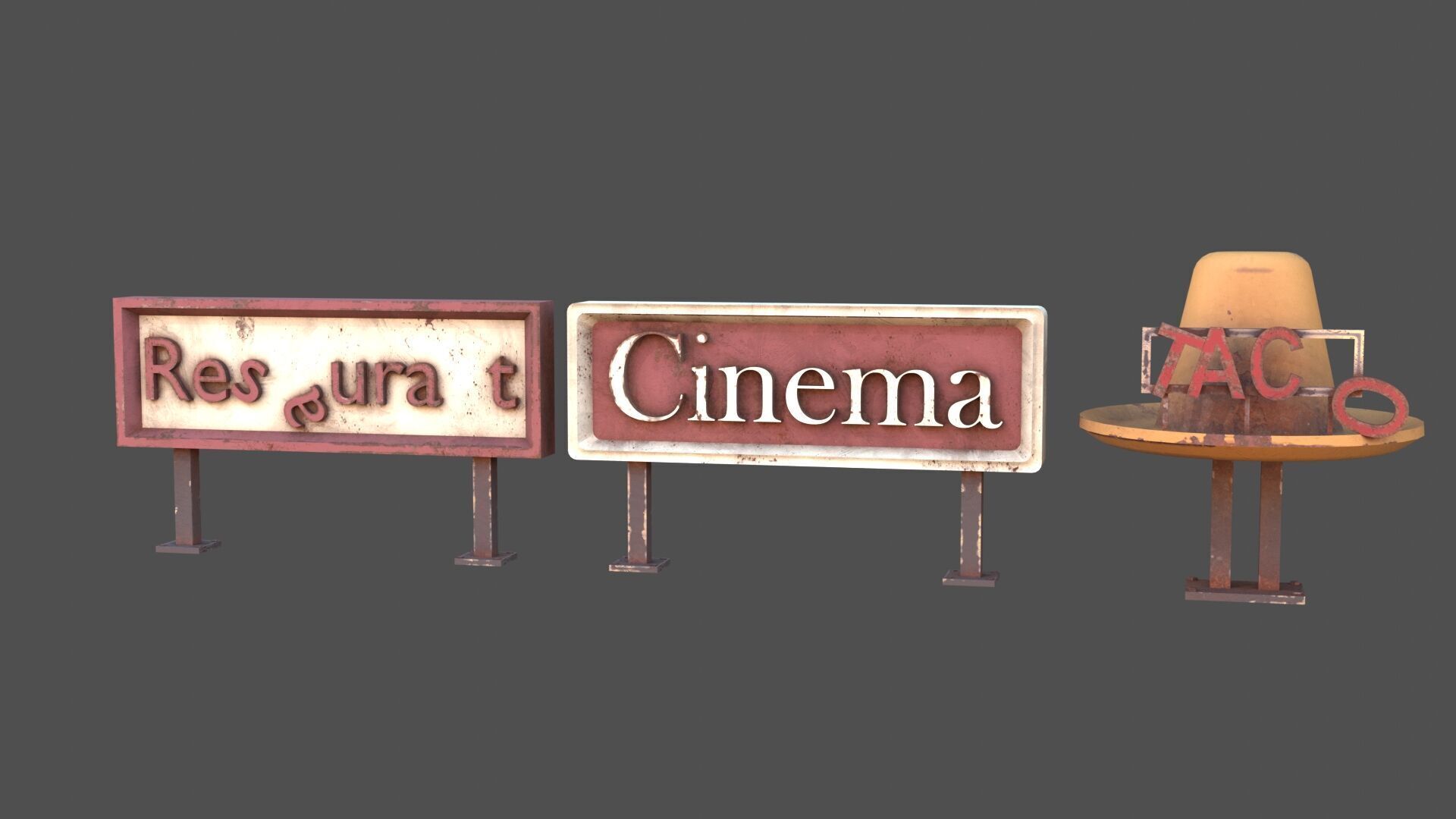 Post Apocalyptic Signs Low-poly 3D model_8