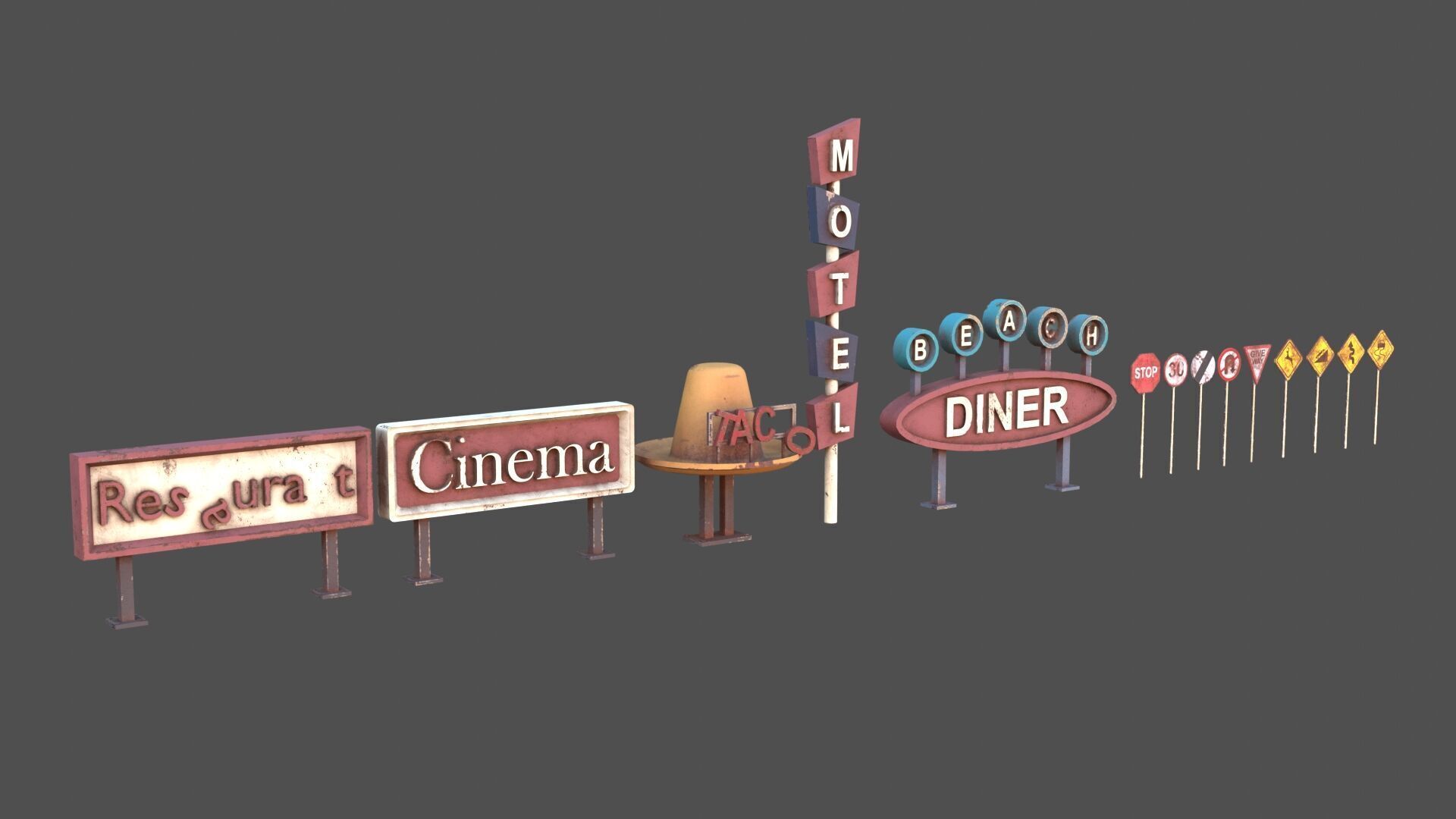 Post Apocalyptic Signs Low-poly 3D model_5