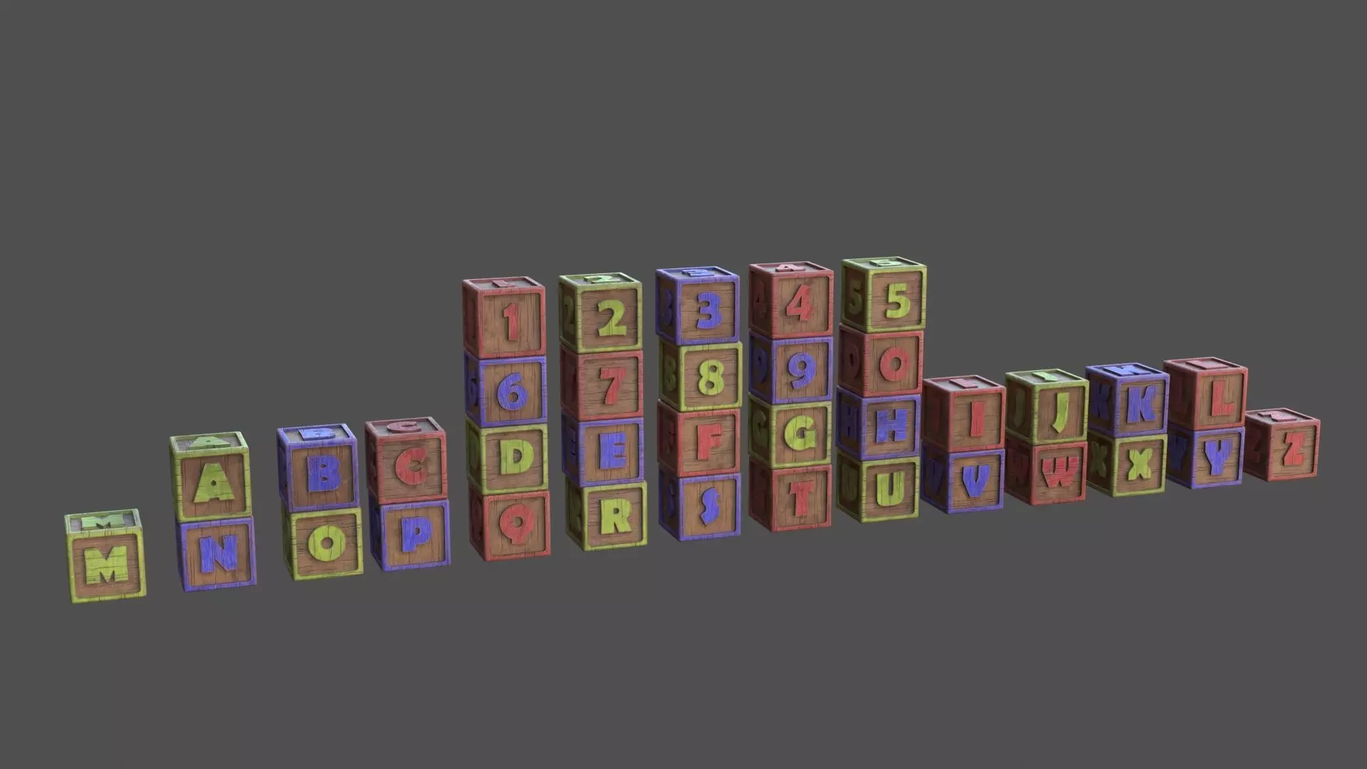 Toy Wooden Blocks Low-poly 3D model_0