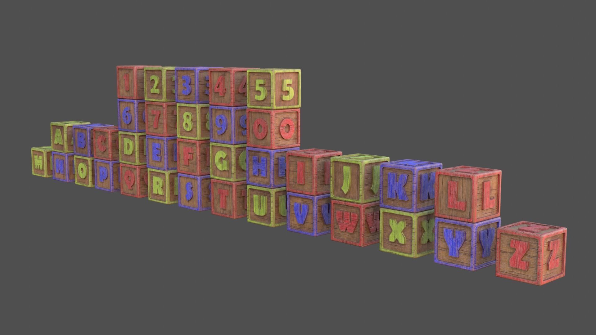 Toy Wooden Blocks Low-poly 3D model_1