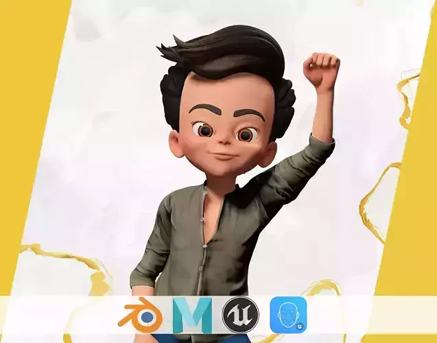 Energetic 3D Cartoon Boy Character Rigged Adventurous Low-poly 3D model