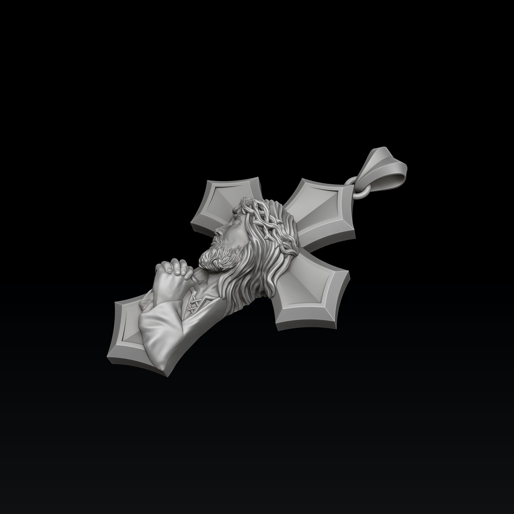 Praying Holy Mary Jesus Cross Pendant Set 3D print model_3