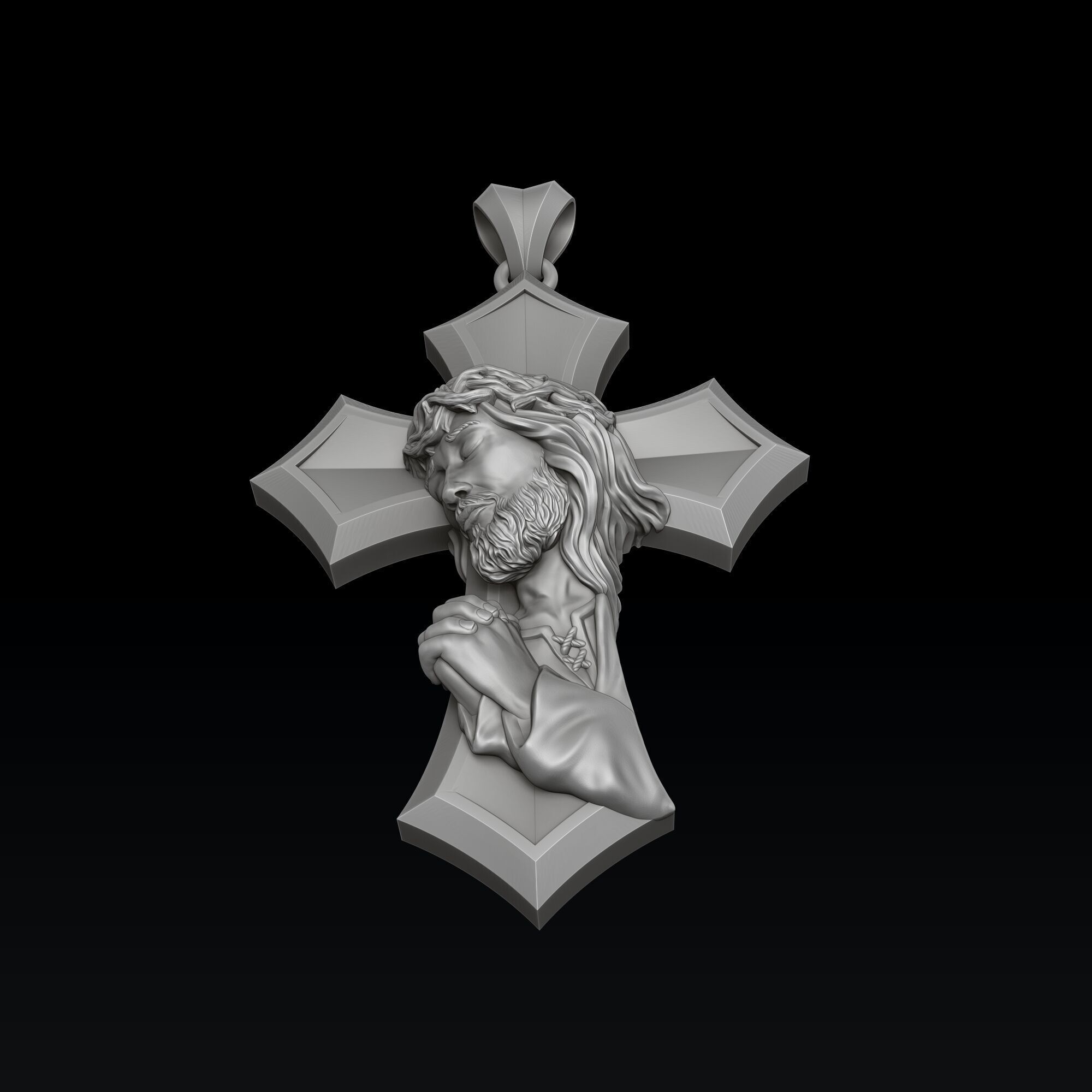 Praying Holy Mary Jesus Cross Pendant Set 3D print model_1