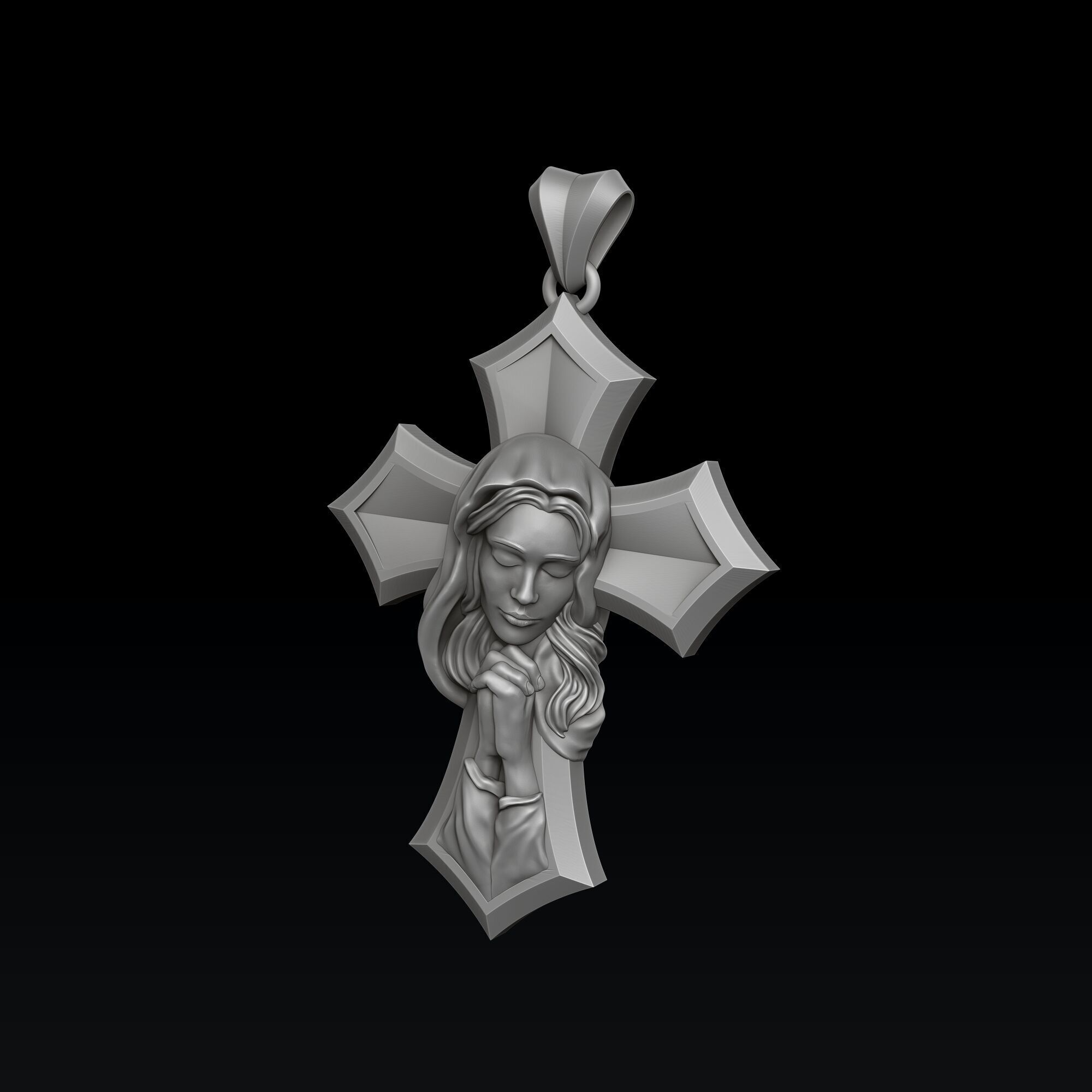 Praying Holy Mary Jesus Cross Pendant Set 3D print model_6