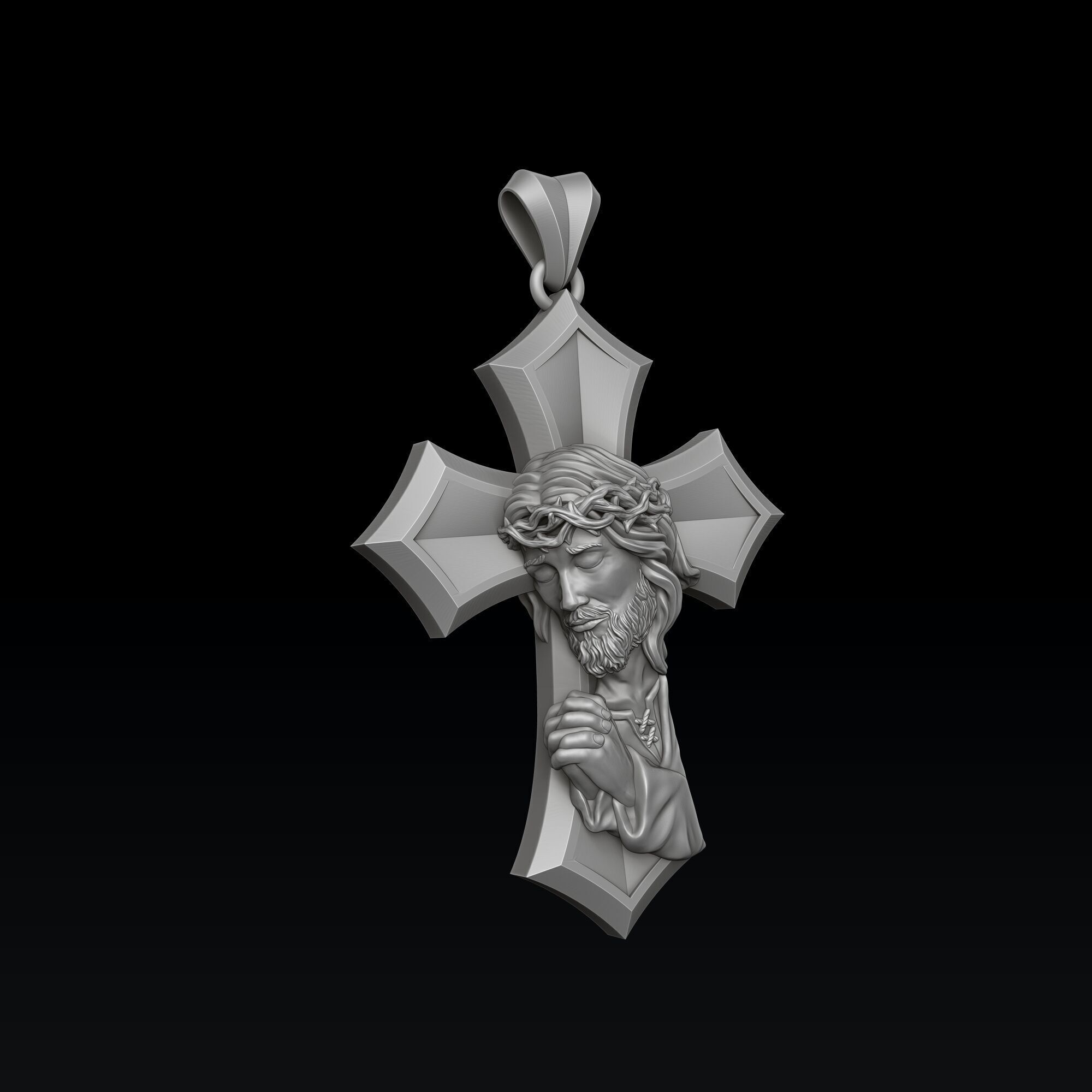 Praying Holy Mary Jesus Cross Pendant Set 3D print model_5