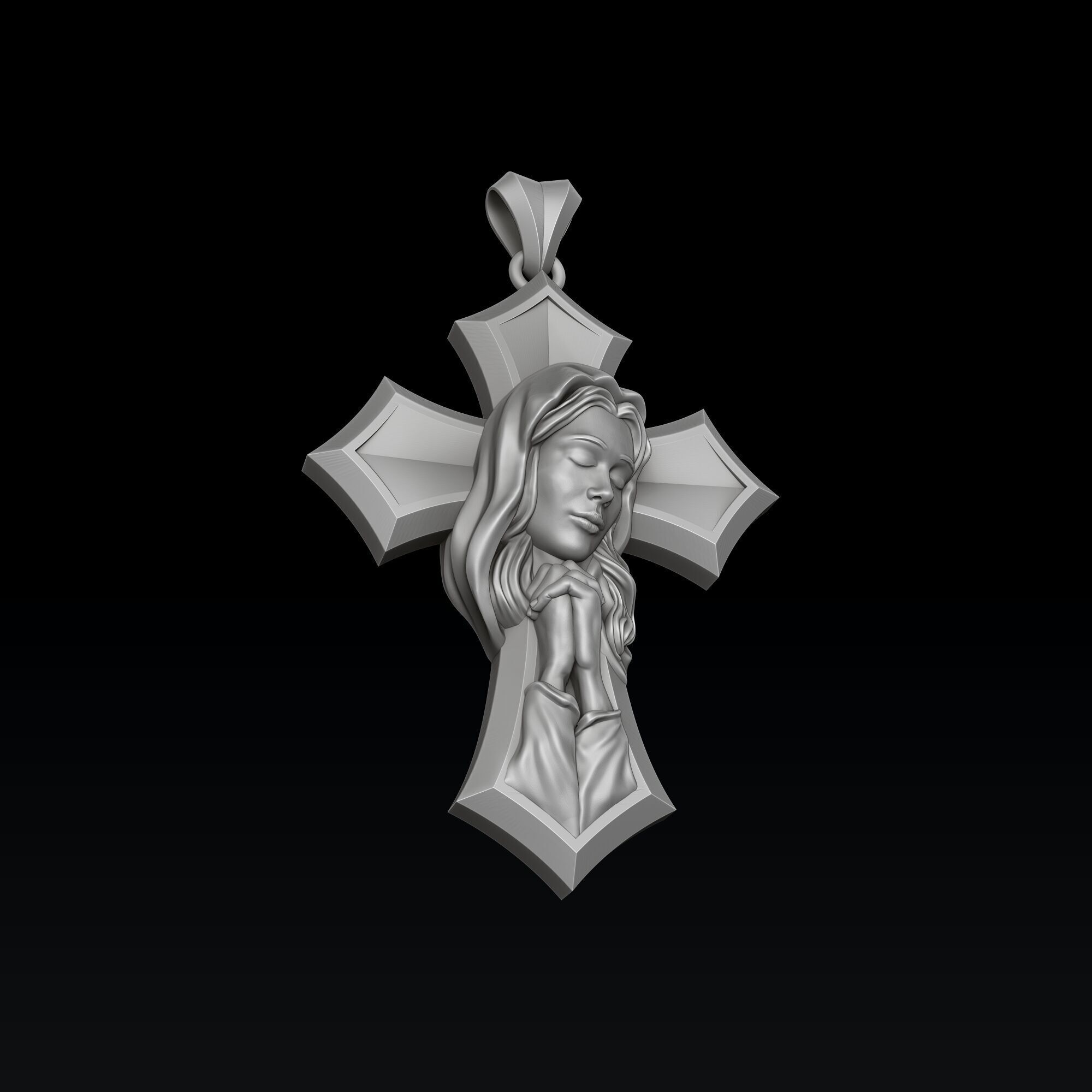 Praying Holy Mary Jesus Cross Pendant Set 3D print model_2