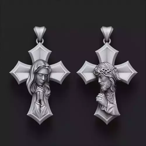 Praying Holy Mary Jesus Cross Pendant Set 3D print model