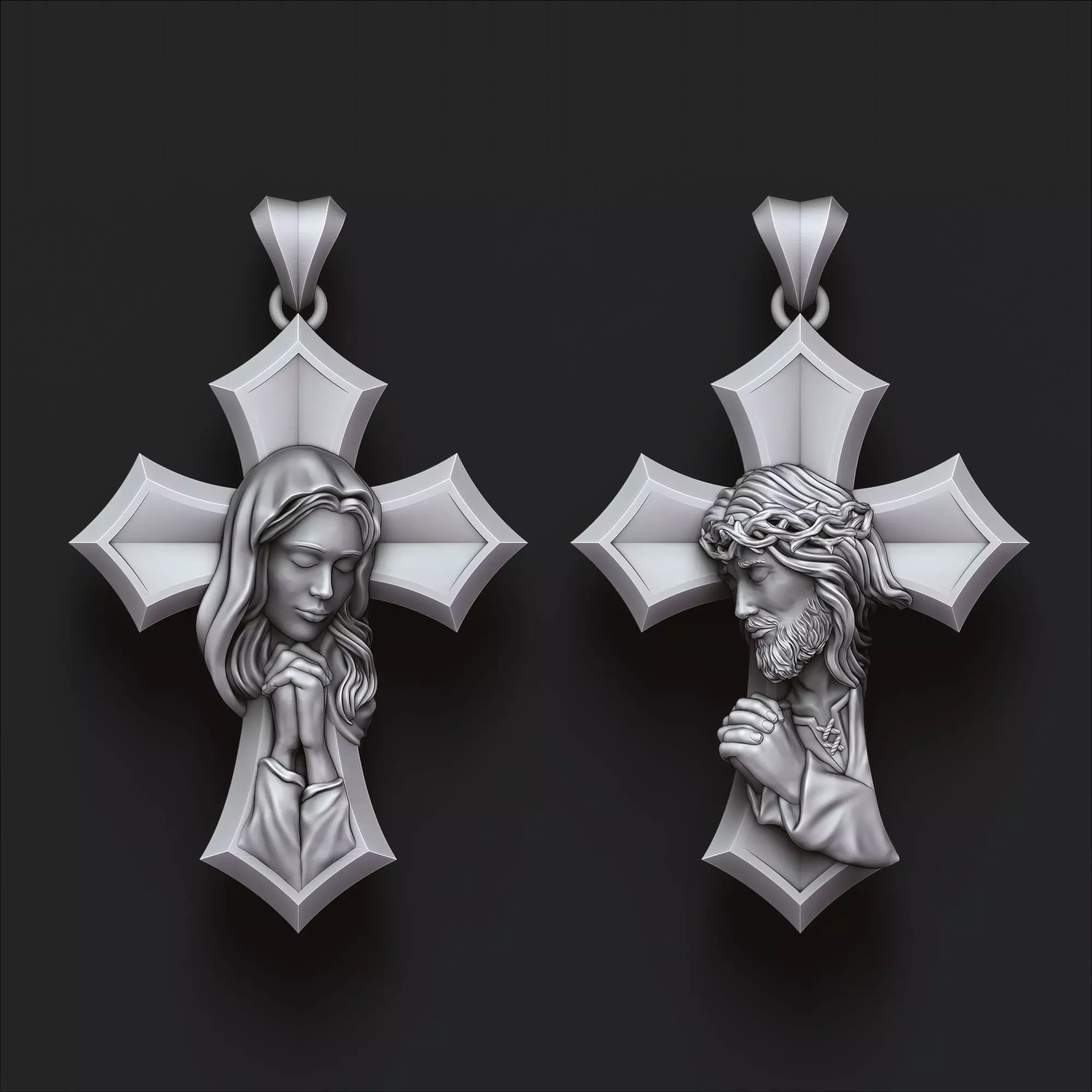 Praying Holy Mary Jesus Cross Pendant Set 3D print model_0
