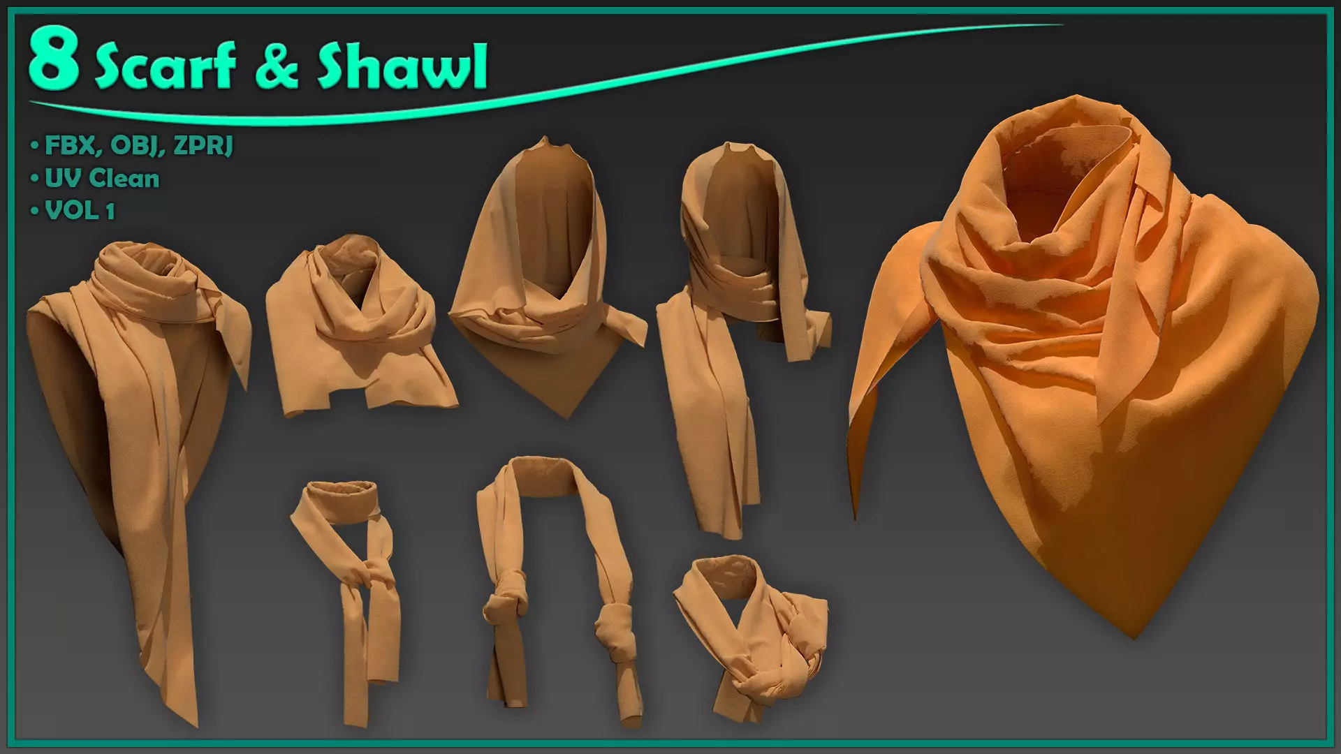 8 female scarf and shawl 3D model_0