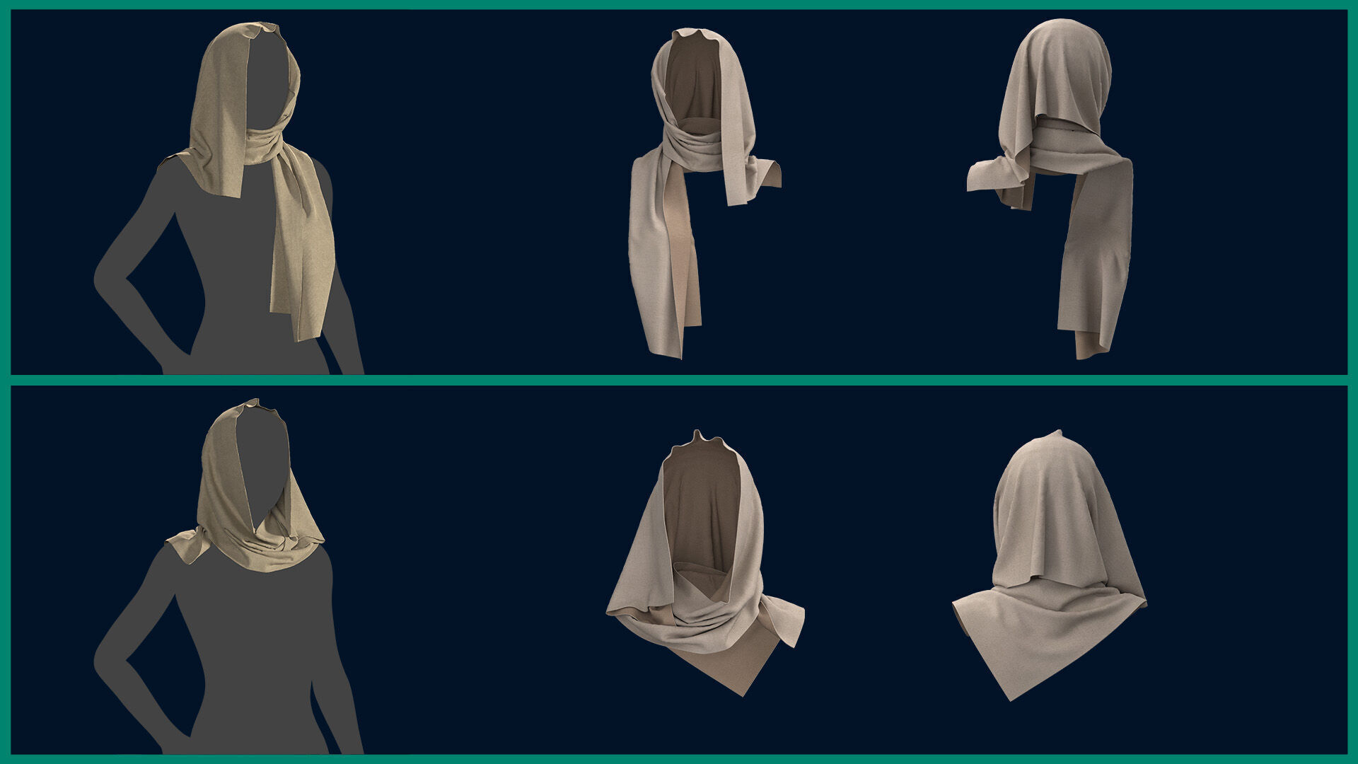 8 female scarf and shawl 3D model_2