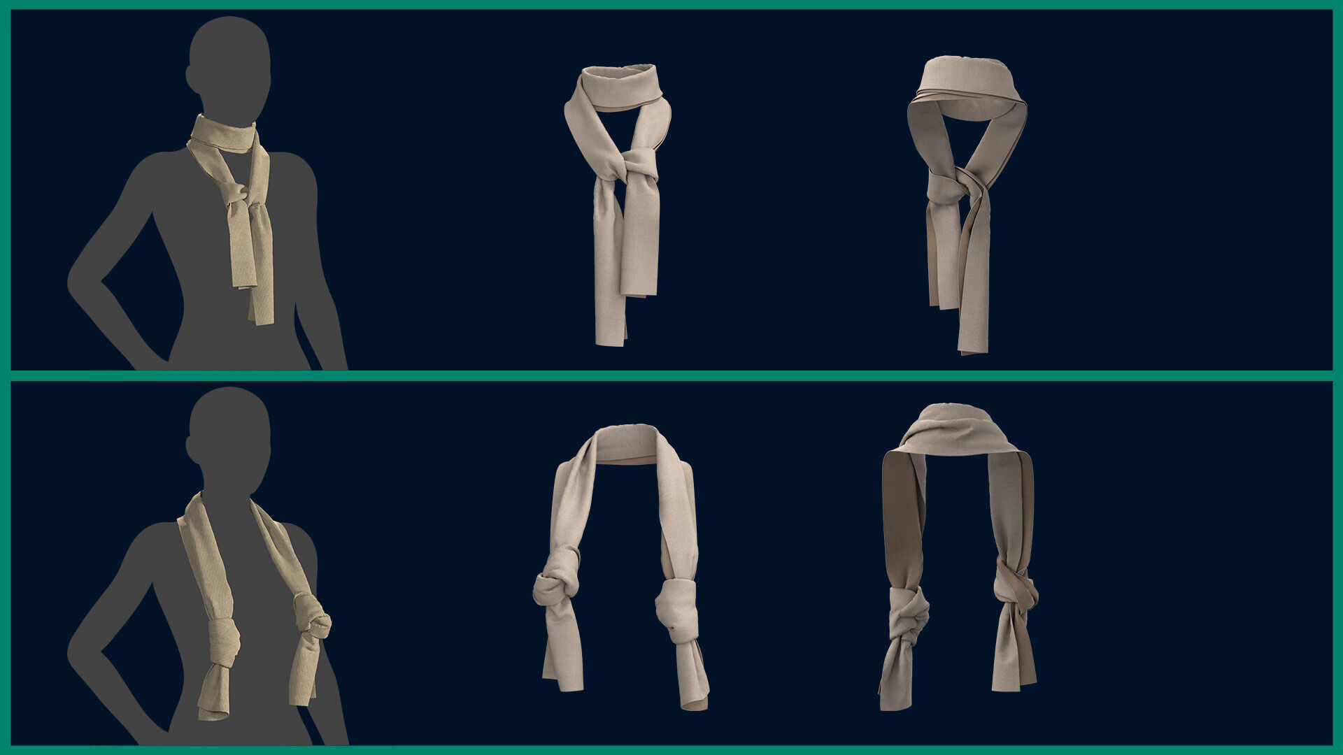 8 female scarf and shawl 3D model_1