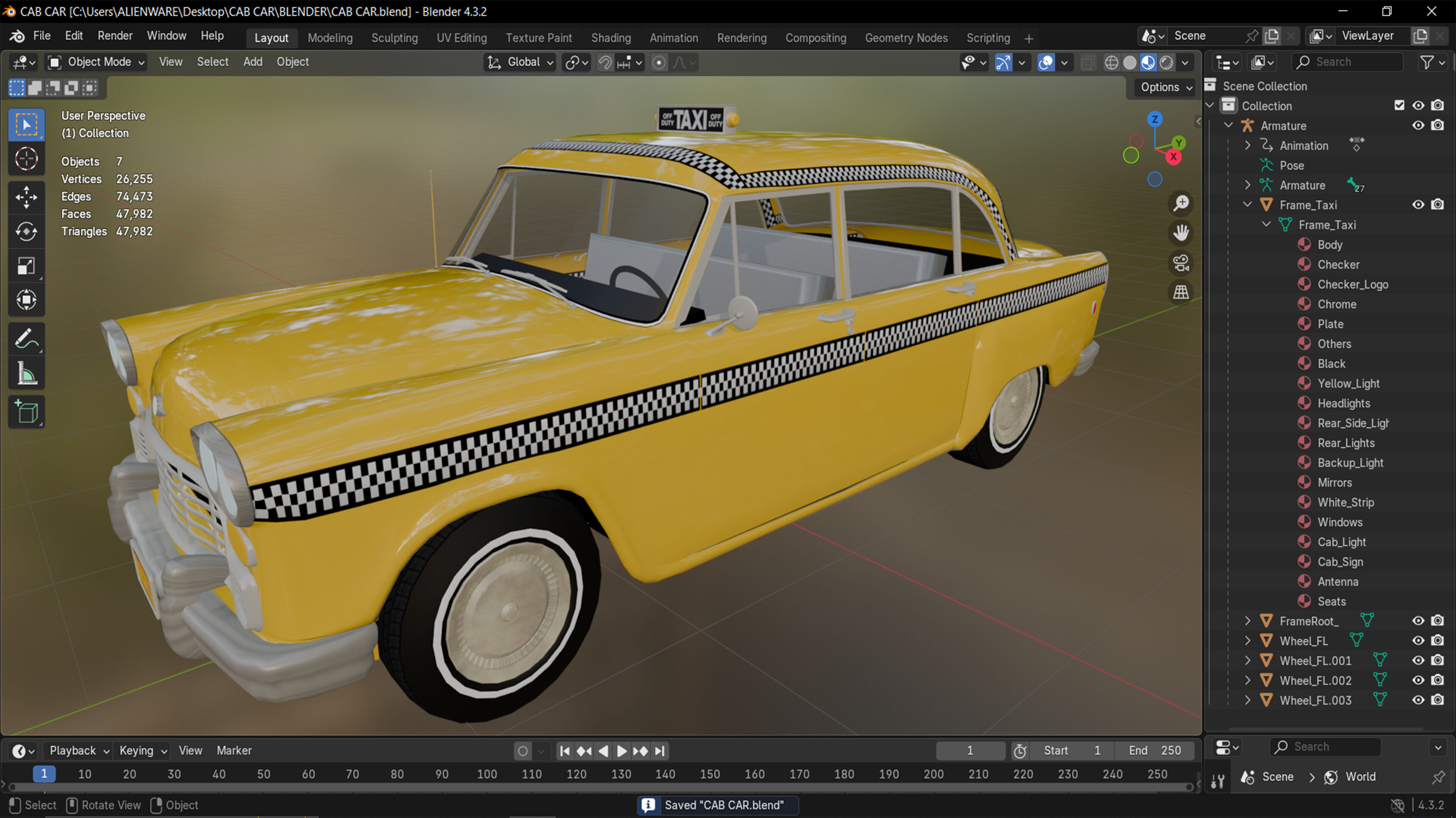 TAXI CAB CAR Low-poly 3D model_8