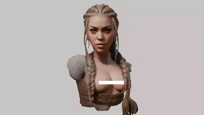 Fantasy Female Nude Barbarian Woman Head Bust Low-poly 3D model
