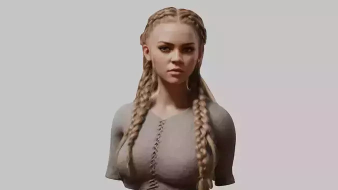Medieval Blonde Braid Woman Character Breast