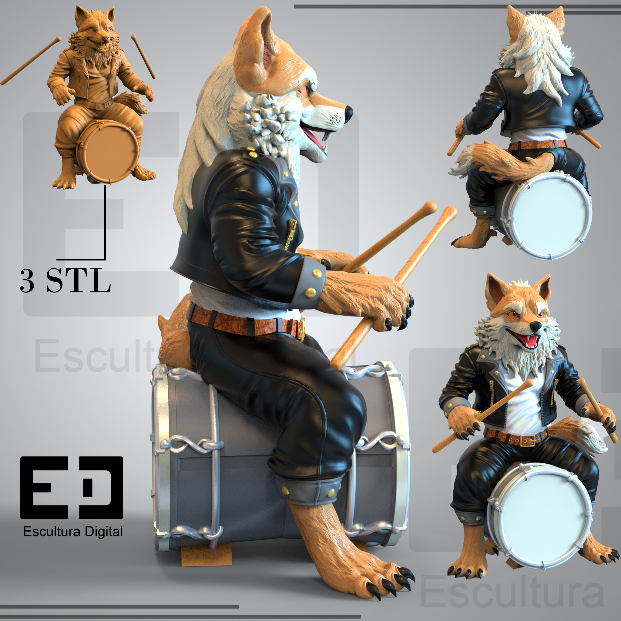 Lobo rockero 3D print model_5