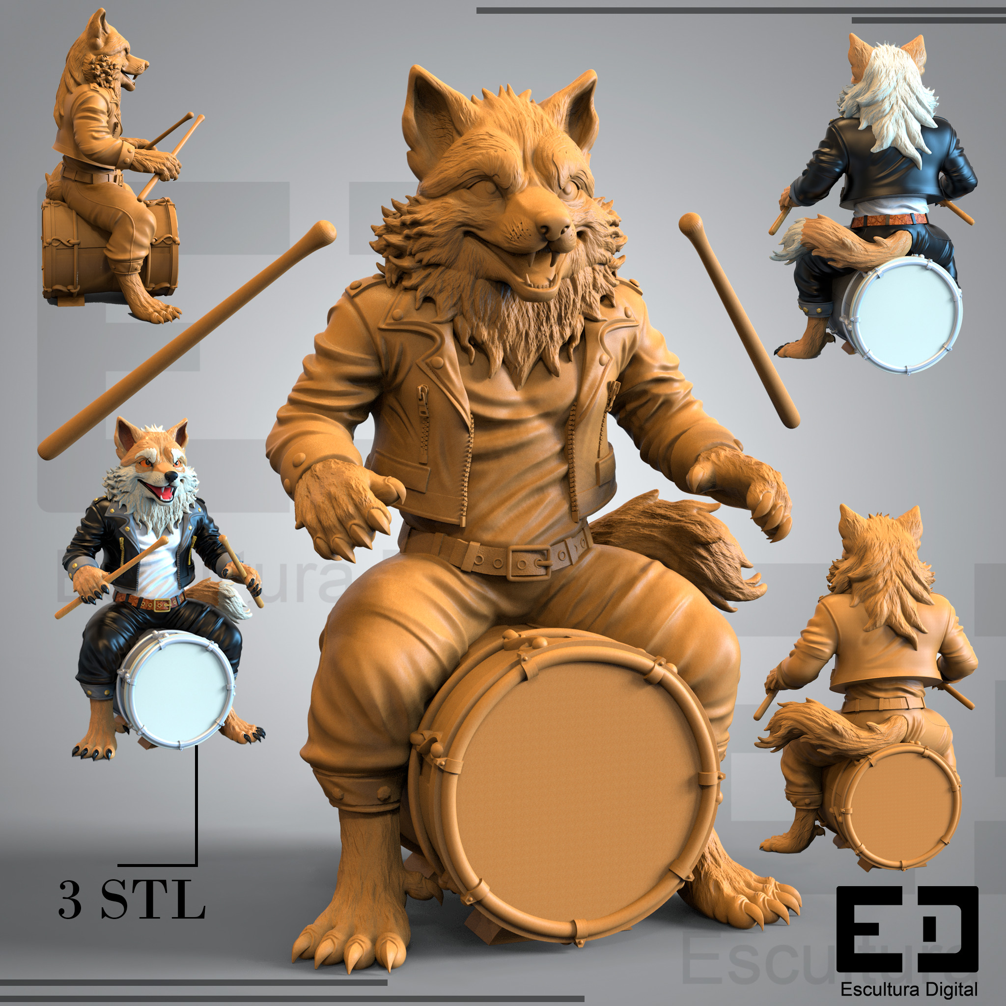 Lobo rockero 3D print model_6