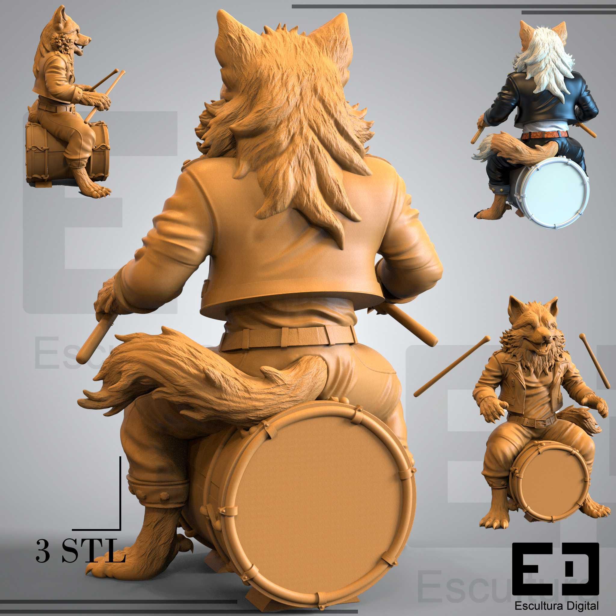 Lobo rockero 3D print model_7