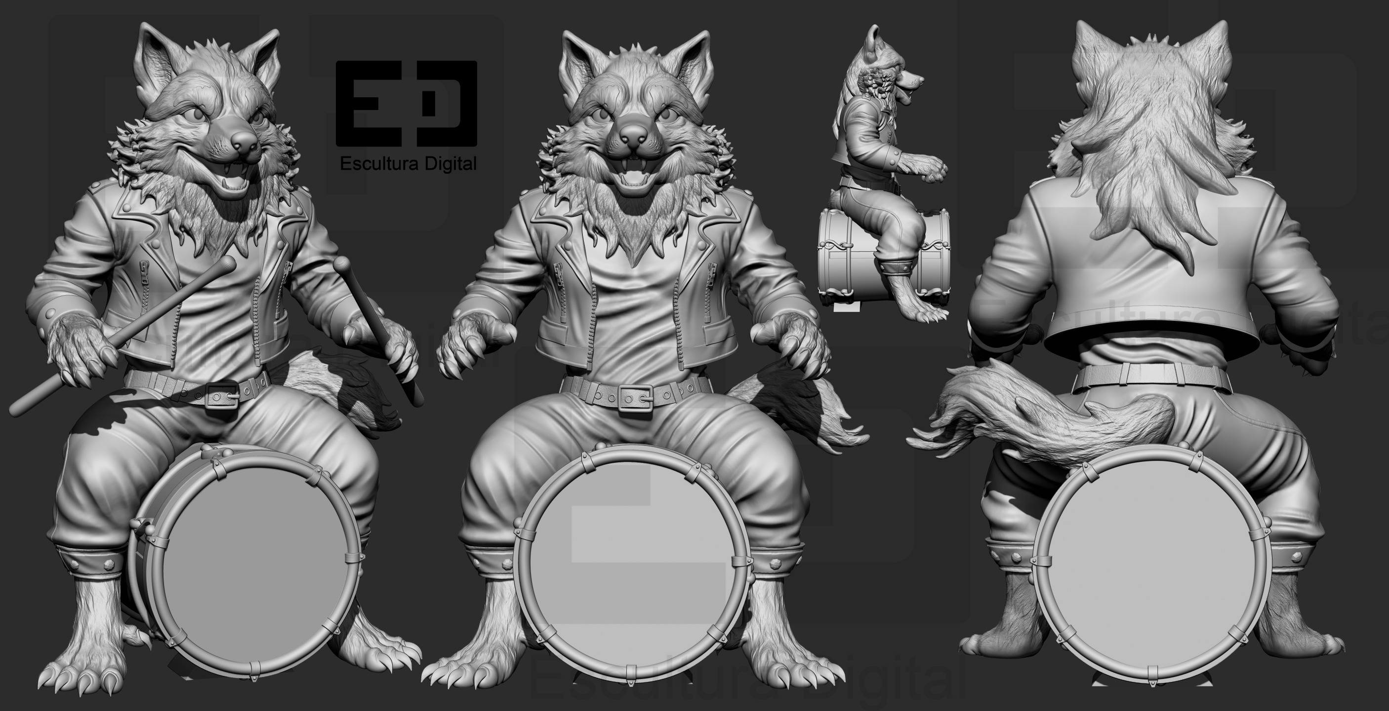 Lobo rockero 3D print model_8