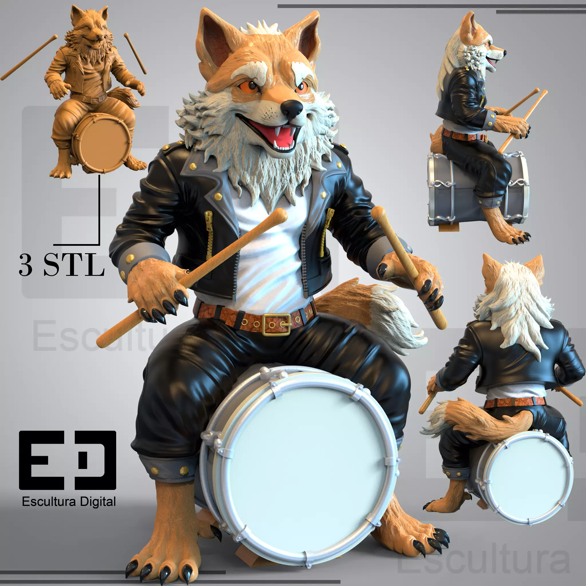 Lobo rockero 3D print model_0