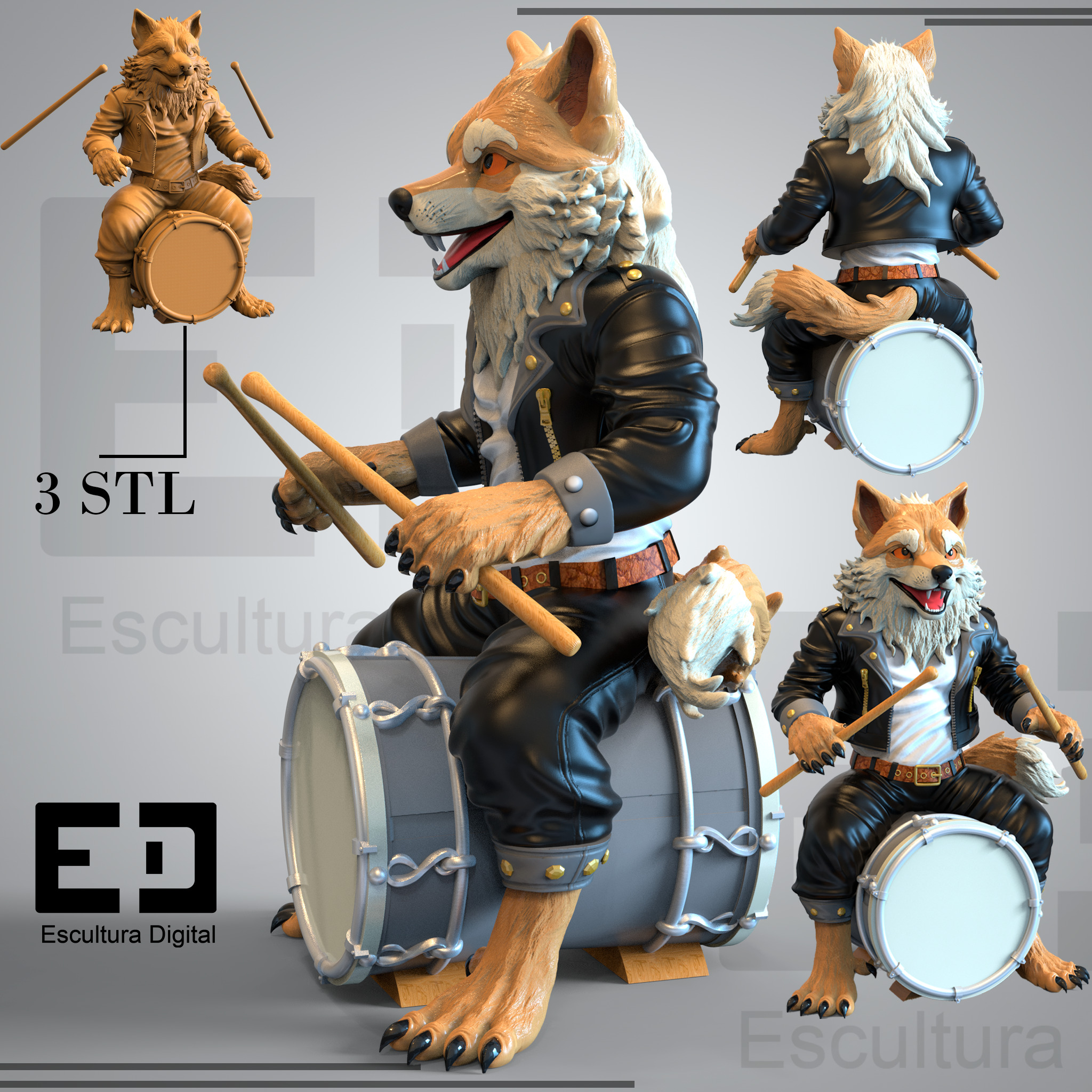Lobo rockero 3D print model_4
