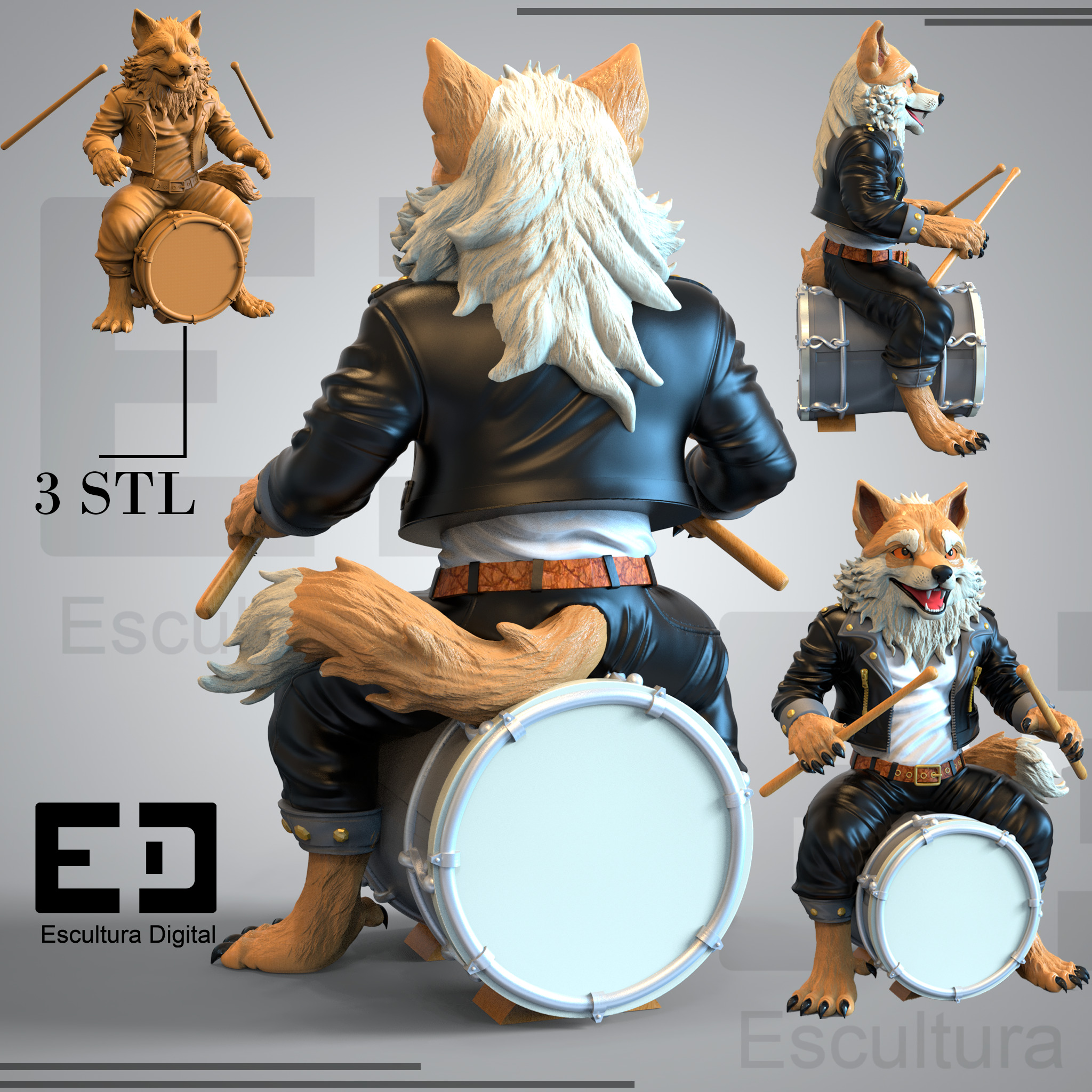 Lobo rockero 3D print model_2