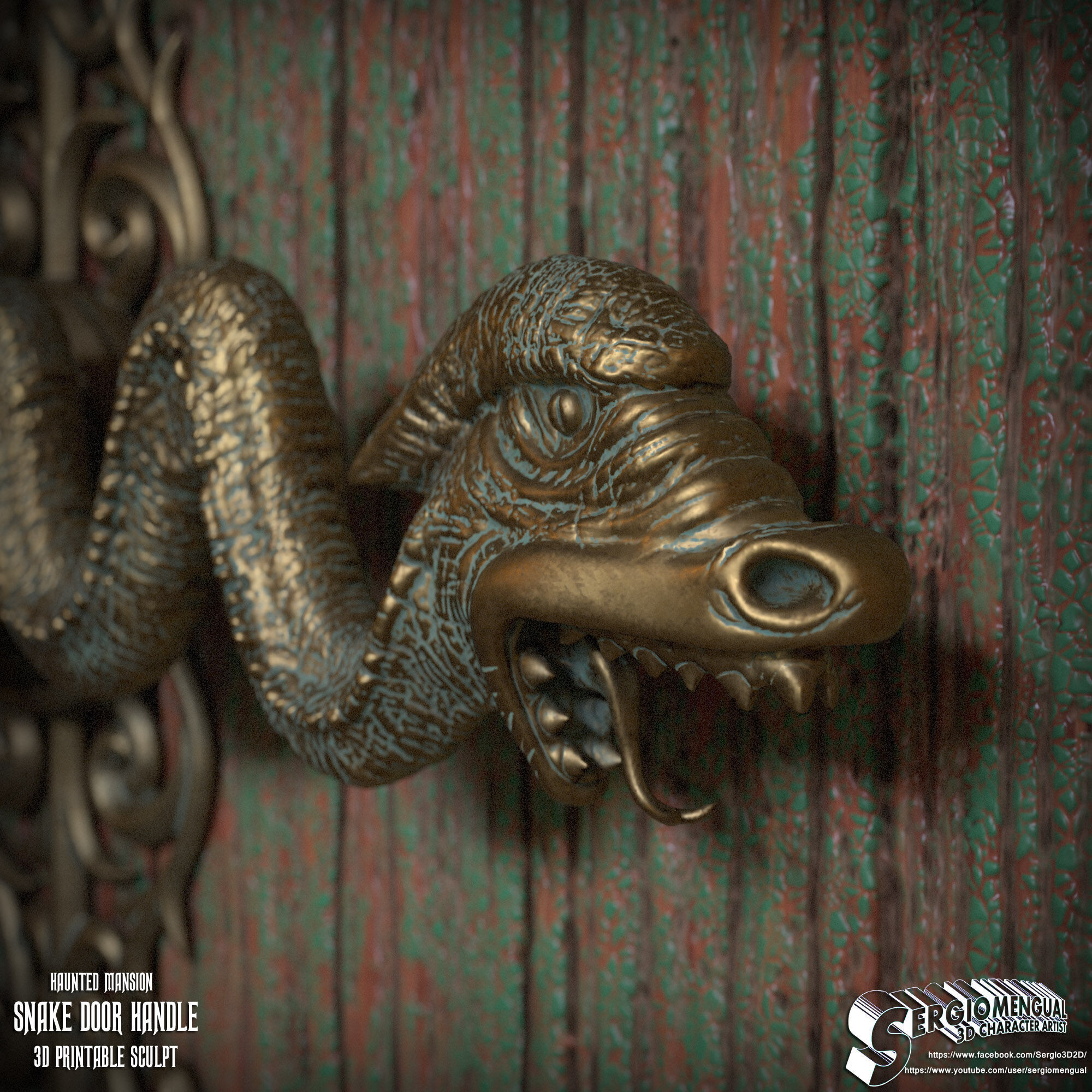 Haunted Mansion Snake Door Handle 3D Printable Sculpt 3D print model_9