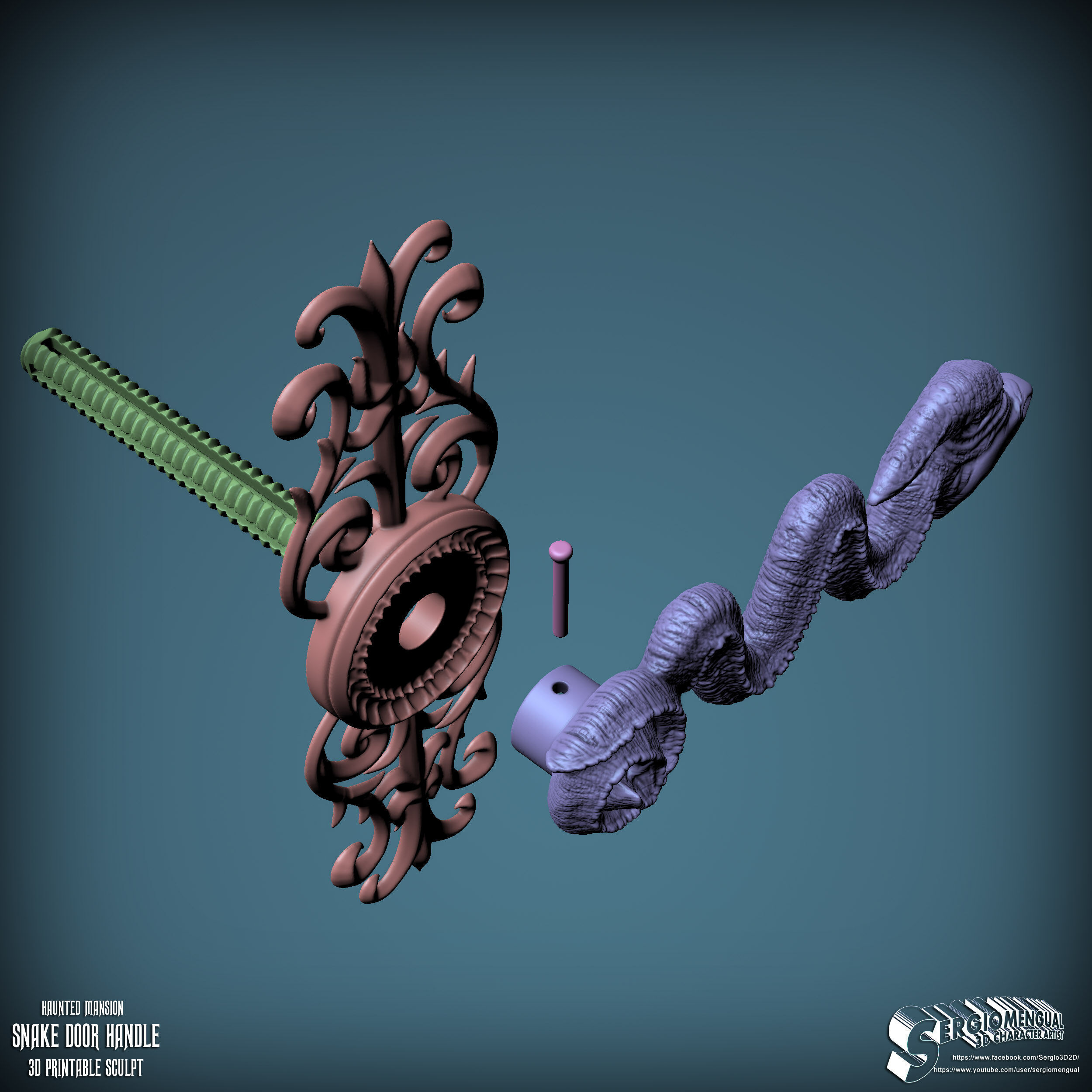 Haunted Mansion Snake Door Handle 3D Printable Sculpt 3D print model_8