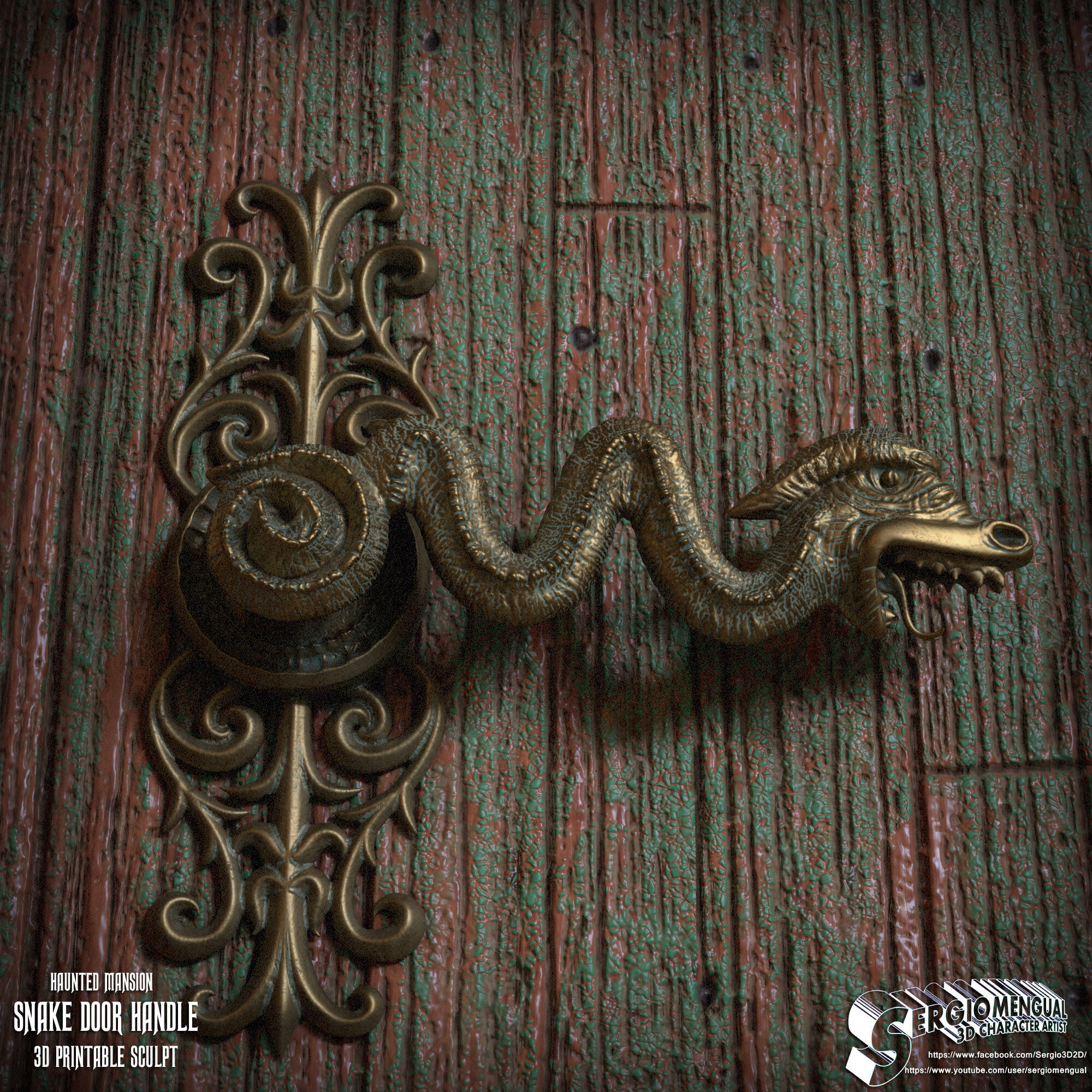 Haunted Mansion Snake Door Handle 3D Printable Sculpt 3D print model_15