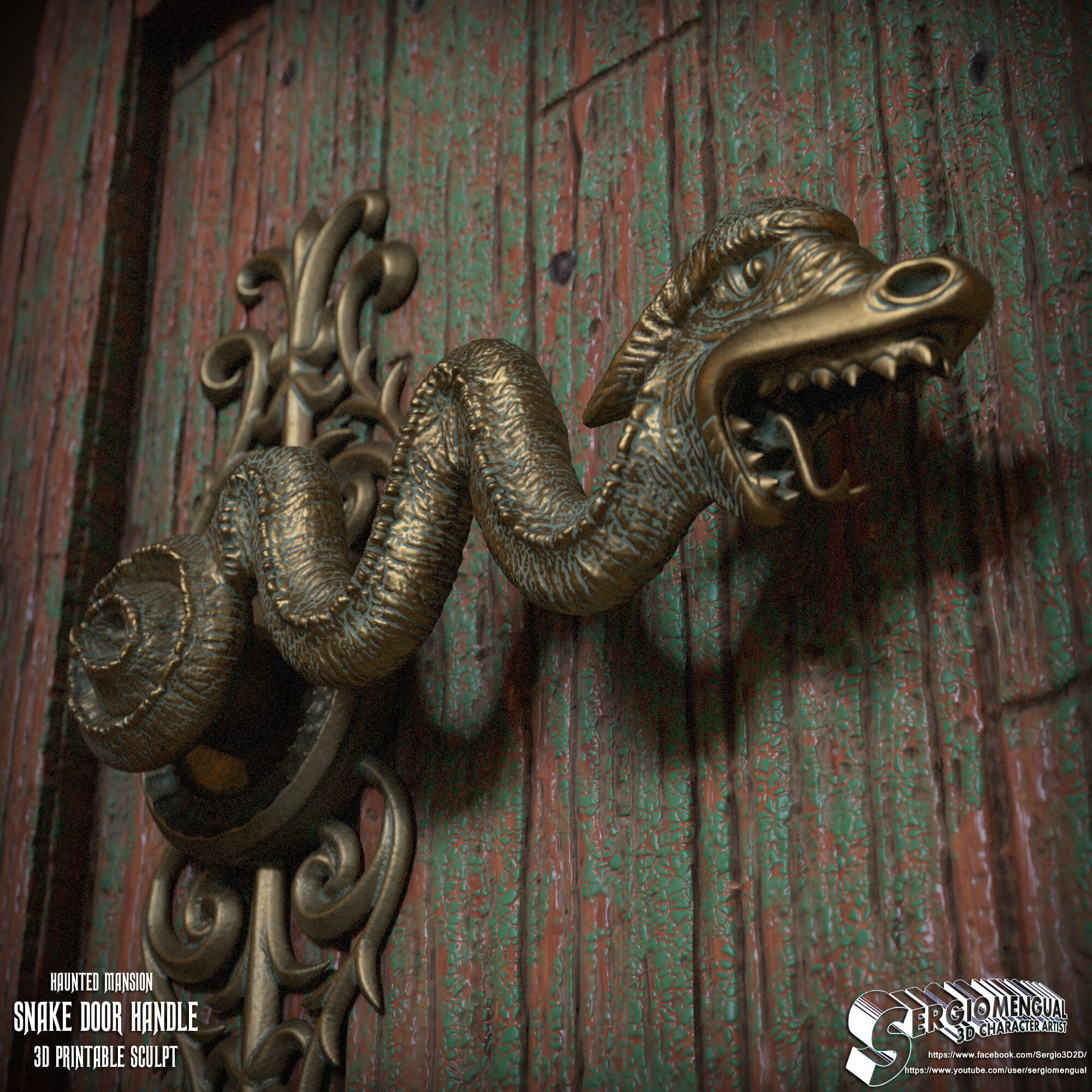 Haunted Mansion Snake Door Handle 3D Printable Sculpt 3D print model_10