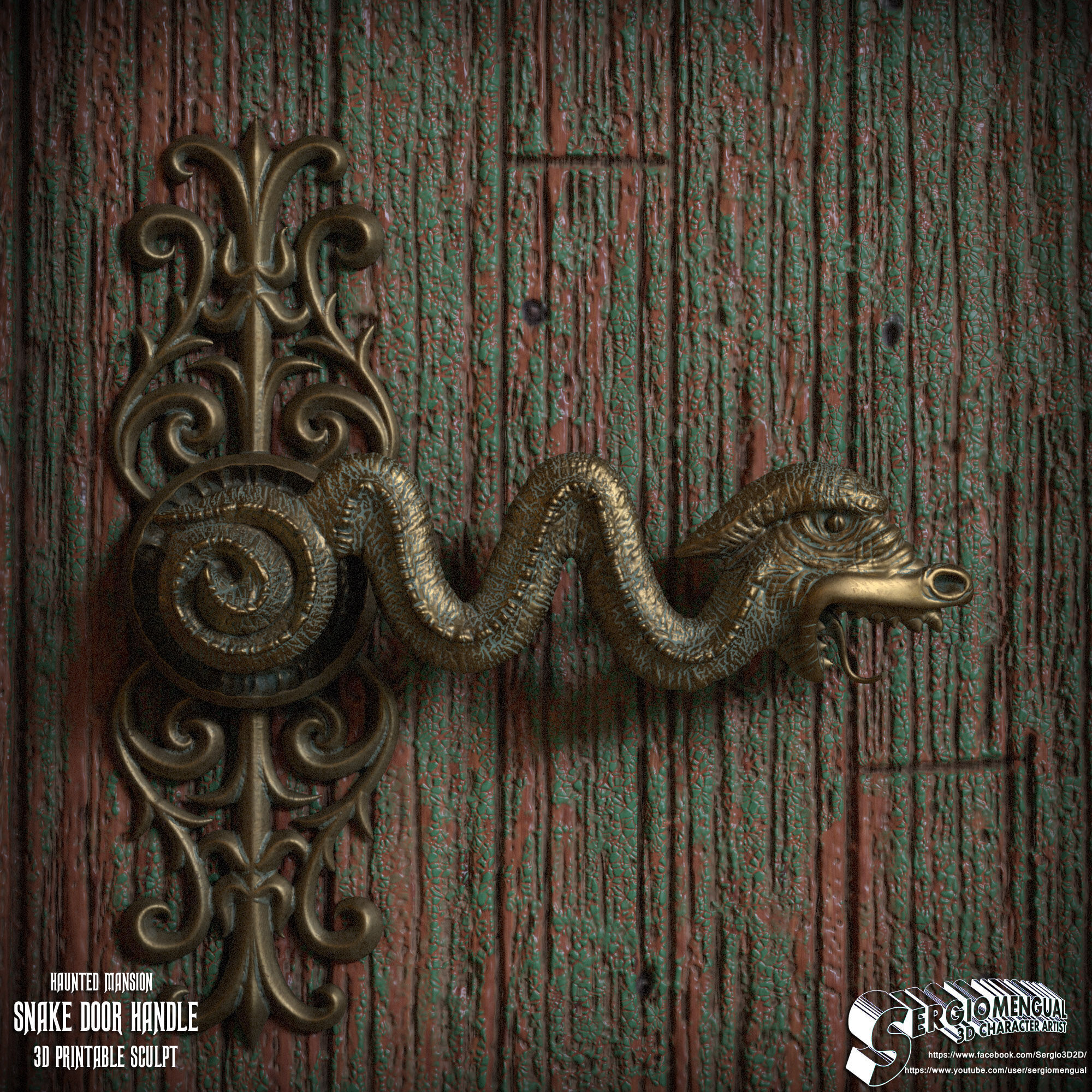 Haunted Mansion Snake Door Handle 3D Printable Sculpt 3D print model_2