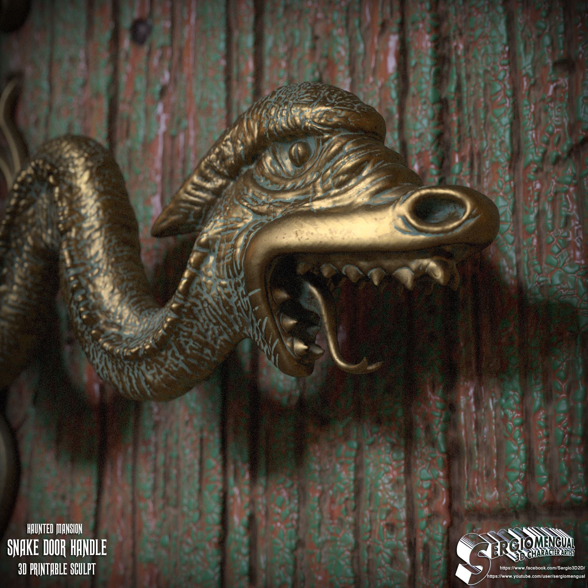 Haunted Mansion Snake Door Handle 3D Printable Sculpt 3D print model_6