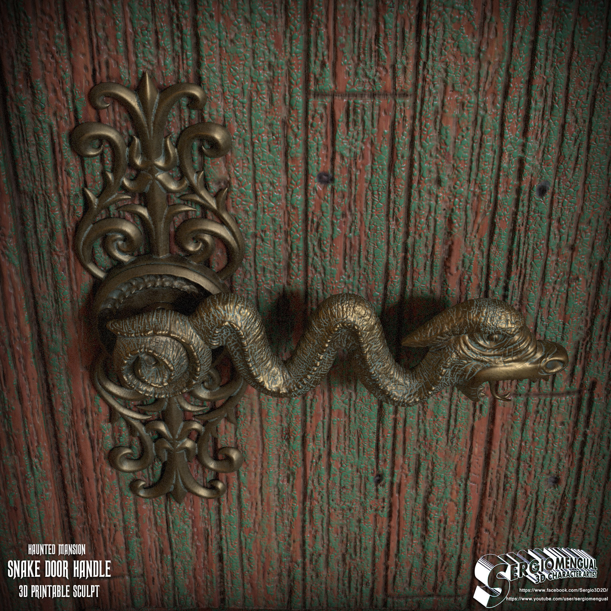 Haunted Mansion Snake Door Handle 3D Printable Sculpt 3D print model_14