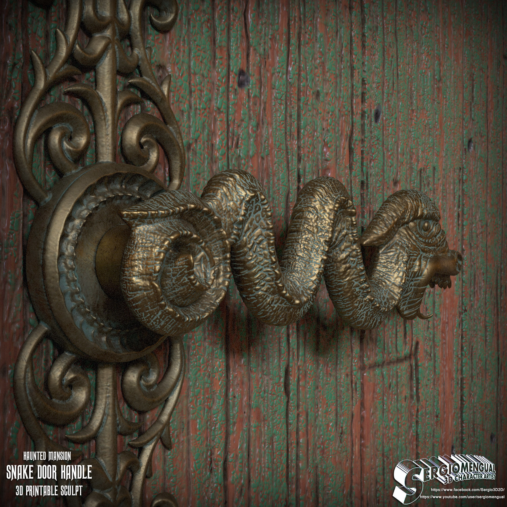 Haunted Mansion Snake Door Handle 3D Printable Sculpt 3D print model_11