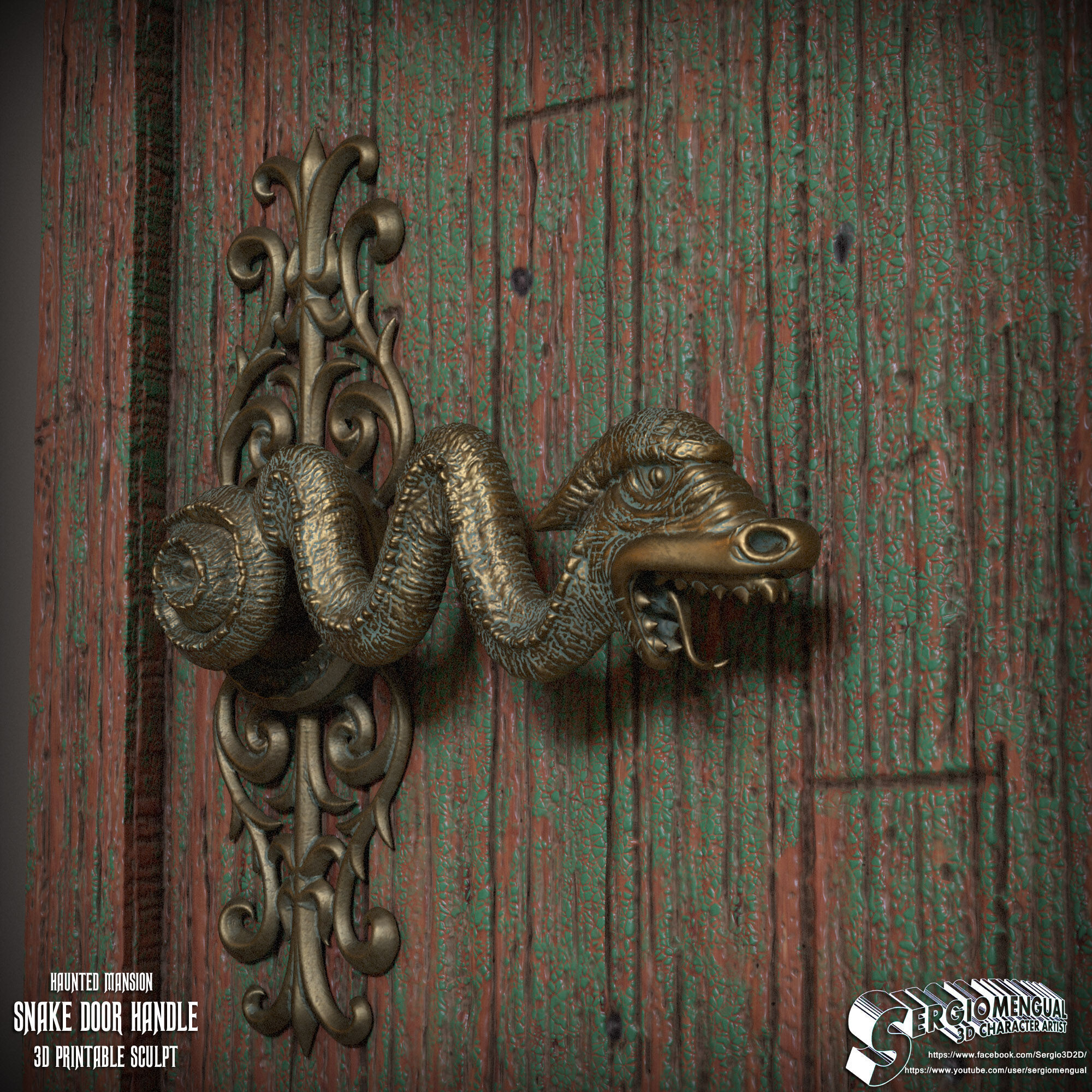 Haunted Mansion Snake Door Handle 3D Printable Sculpt 3D print model_12