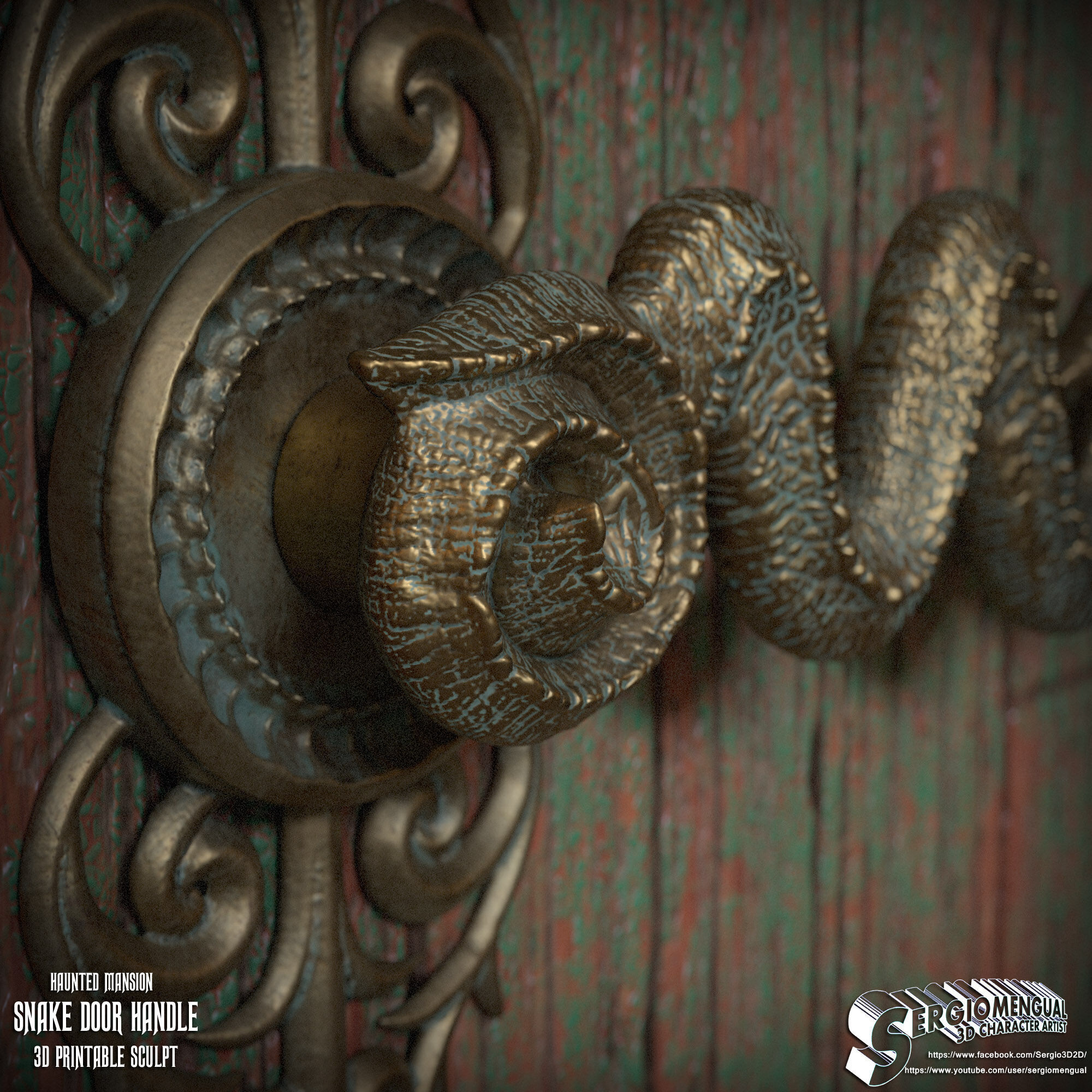 Haunted Mansion Snake Door Handle 3D Printable Sculpt 3D print model_7