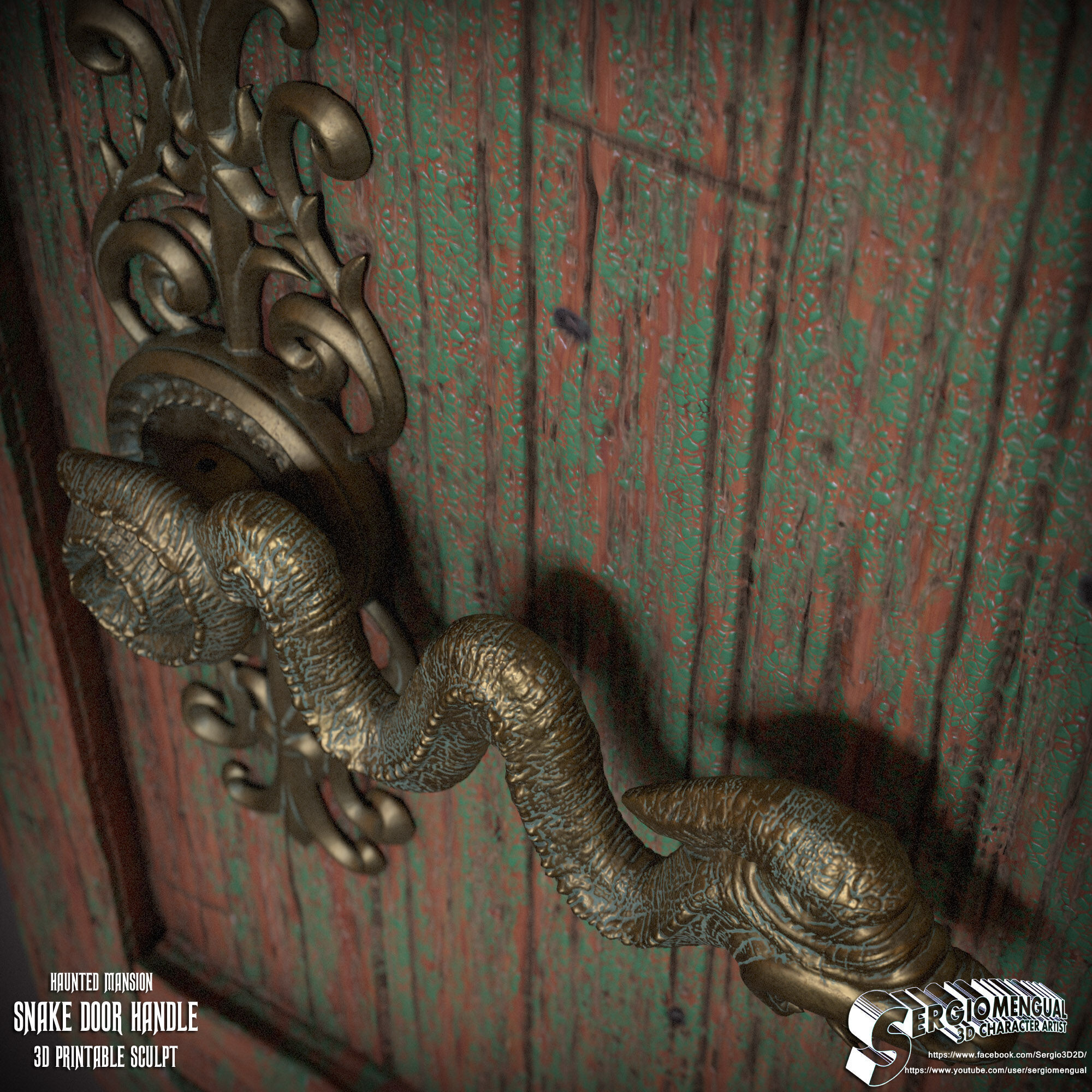 Haunted Mansion Snake Door Handle 3D Printable Sculpt 3D print model_5