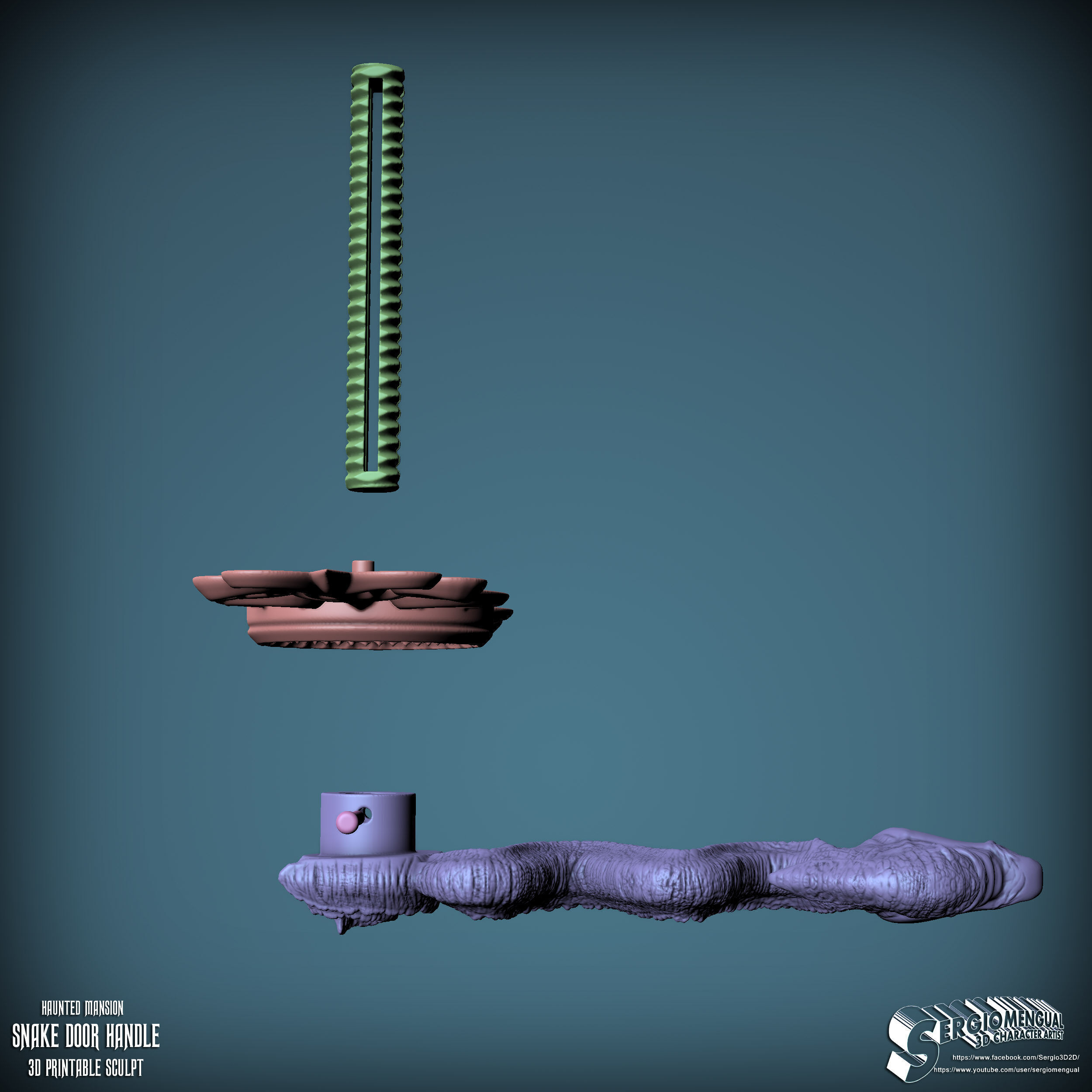 Haunted Mansion Snake Door Handle 3D Printable Sculpt 3D print model_13