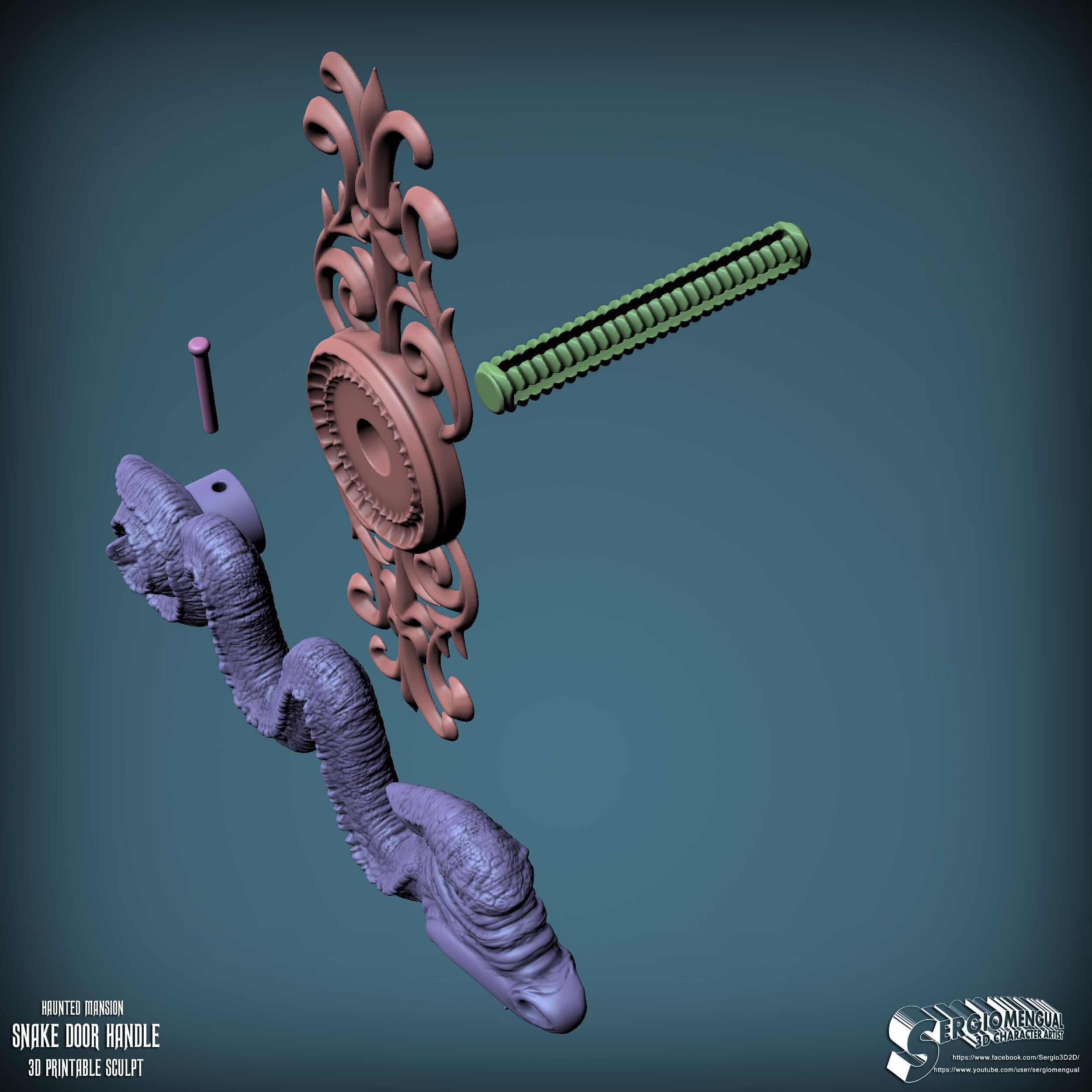 Haunted Mansion Snake Door Handle 3D Printable Sculpt 3D print model_4