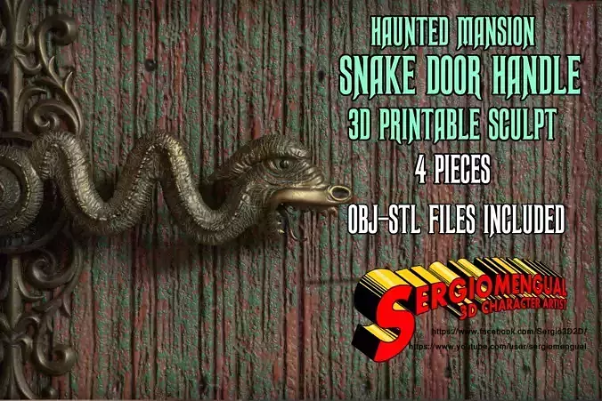 Haunted Mansion Snake Door Handle 3D Printable Sculpt 3D print model