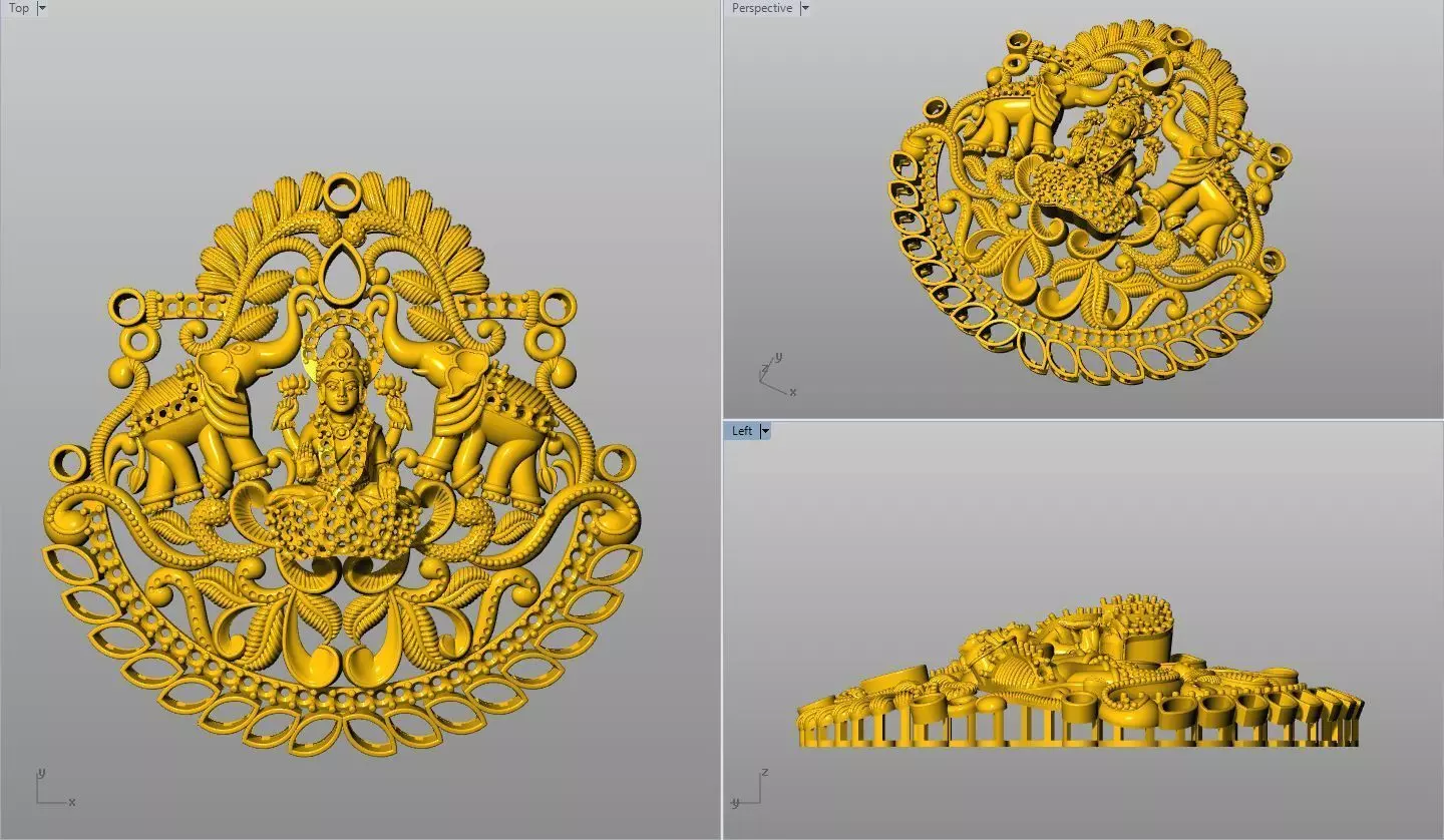laxmi locket with elephat 3D model_0