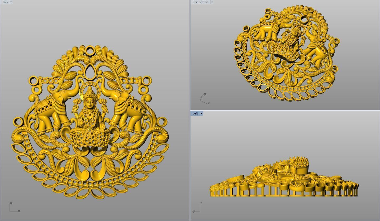 laxmi locket with elephat 3D model_1