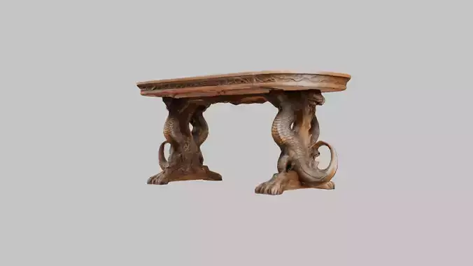 Medieval Dragon woodenn carved table