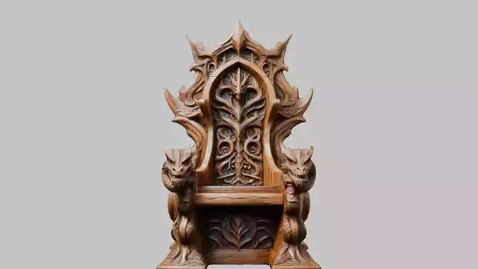 Medieval Fantasy Wooden Carved Dragon Throne Chair
