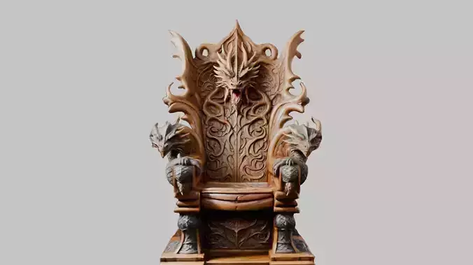 Medieval Fantasy Wooden Carved Dragon Throne