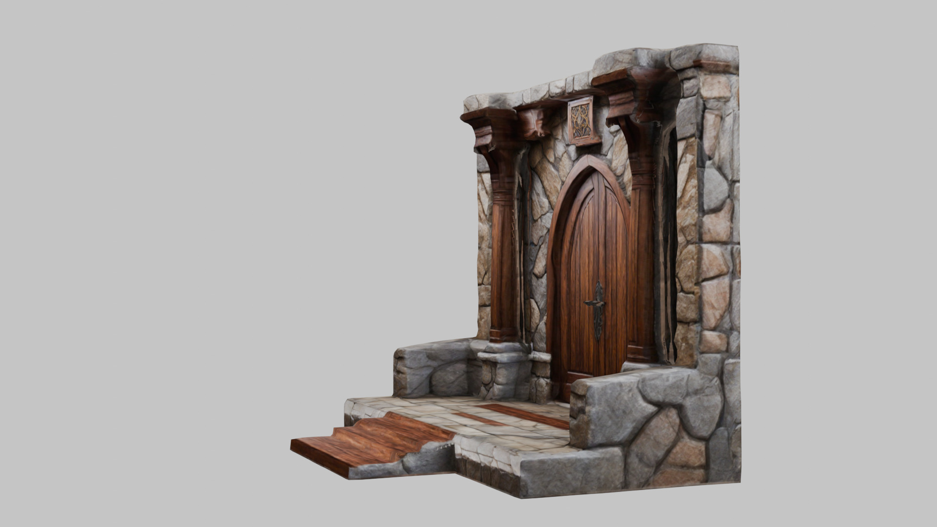 MEdieval Door Wall entrance modular Game Asset Low-poly 3D model_5