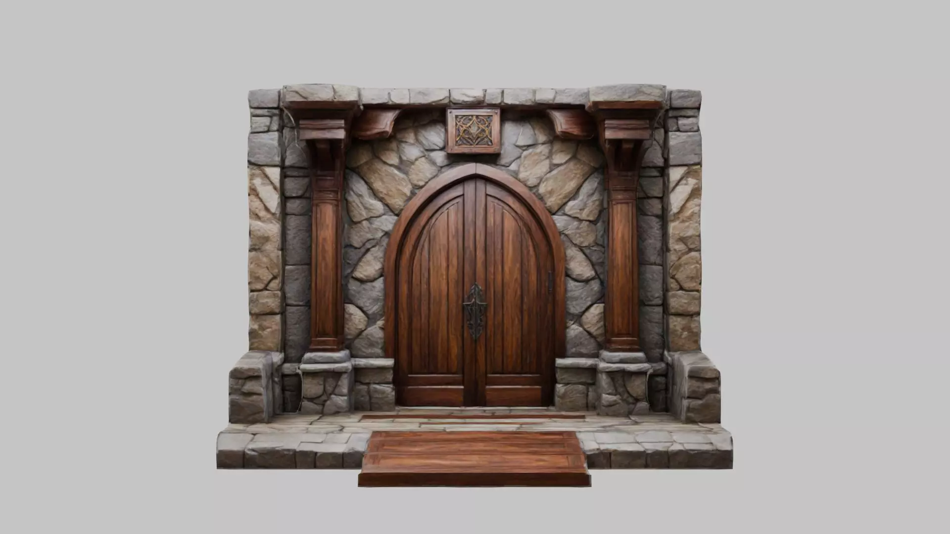 MEdieval Door Wall entrance modular Game Asset Low-poly 3D model_0